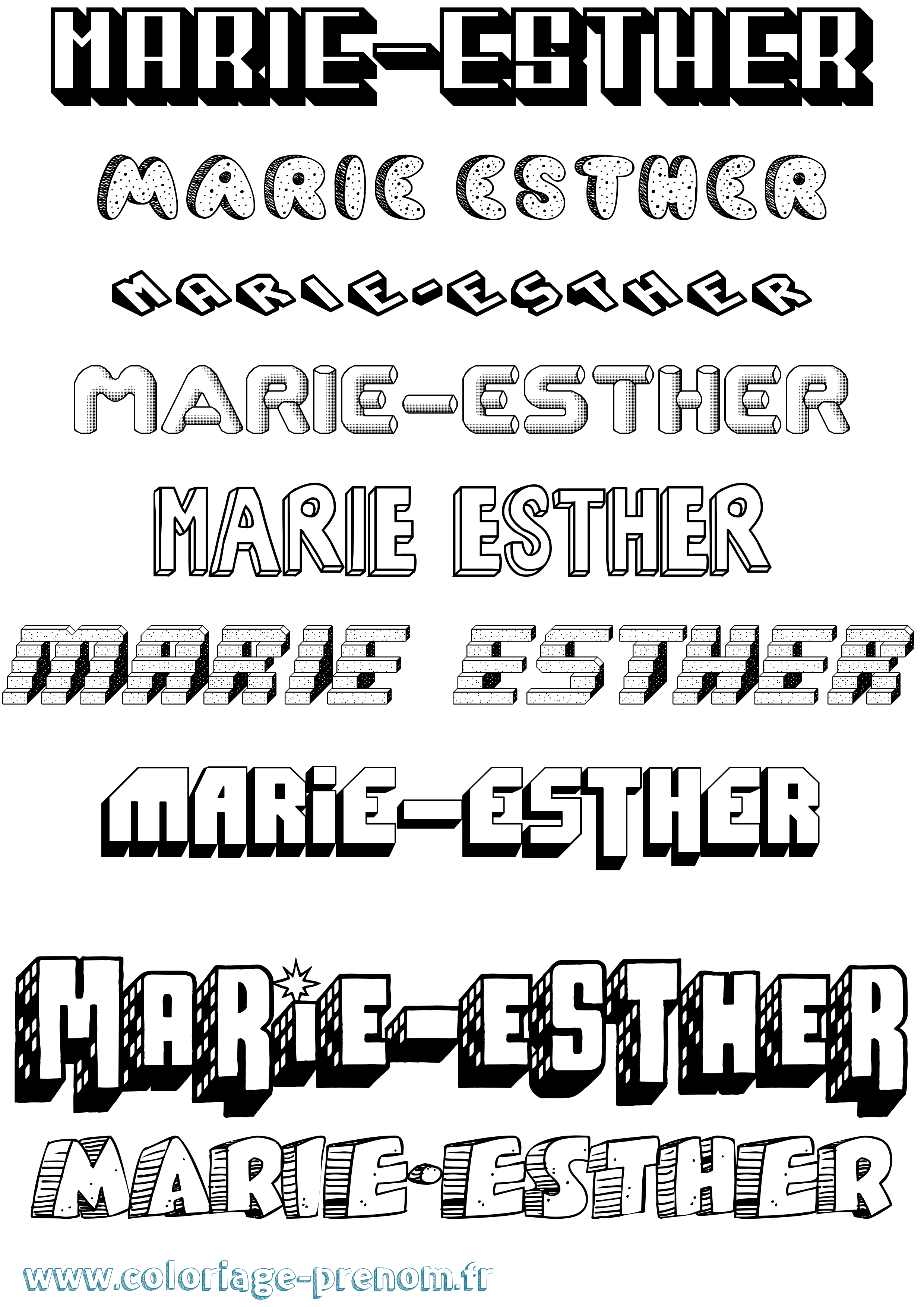 Coloriage Marie-Esther Effet 3D Coloriage prénom Marie-Esther Effet 3D