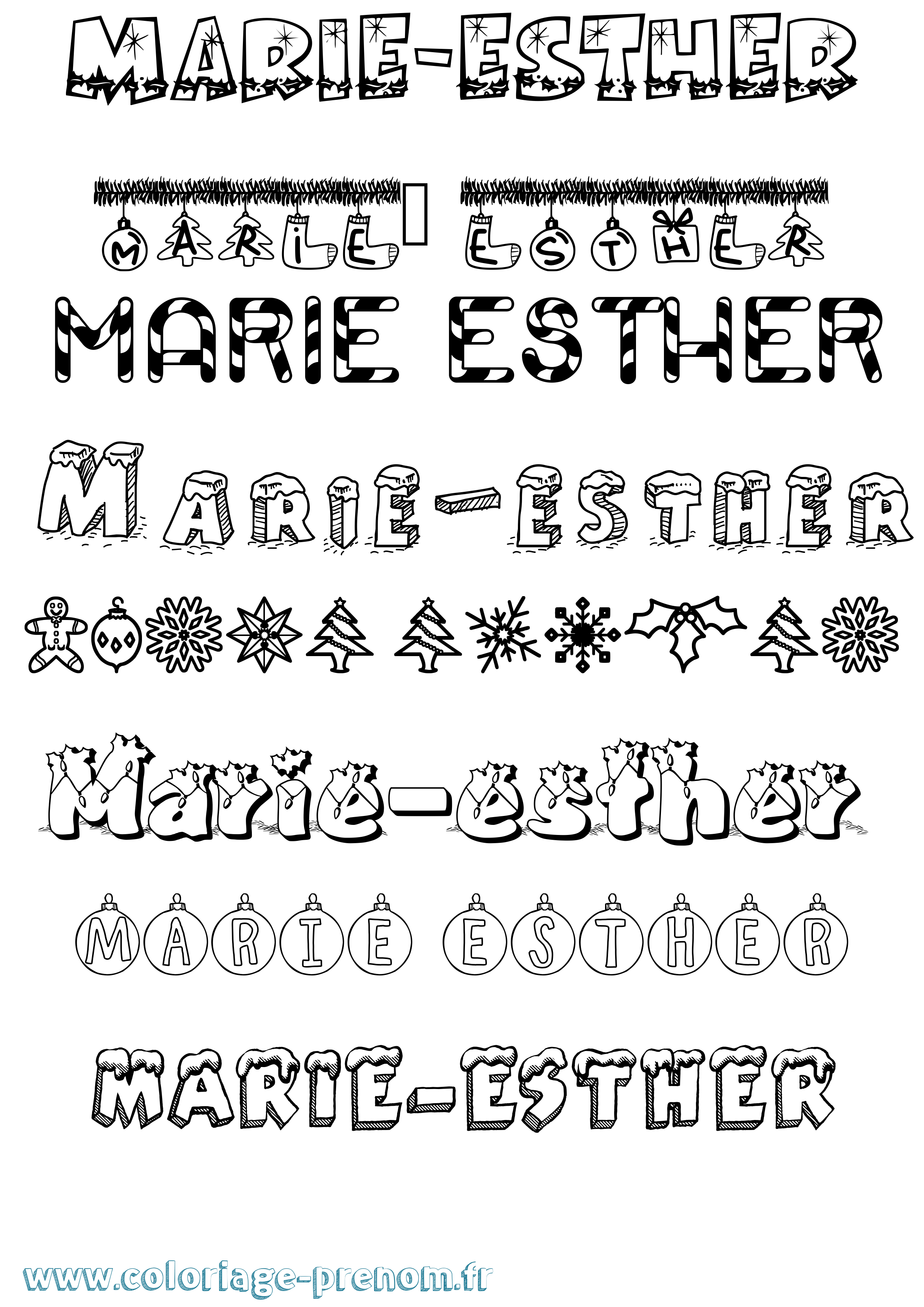 Coloriage Marie-Esther Noël Coloriage prénom Marie-Esther Noël