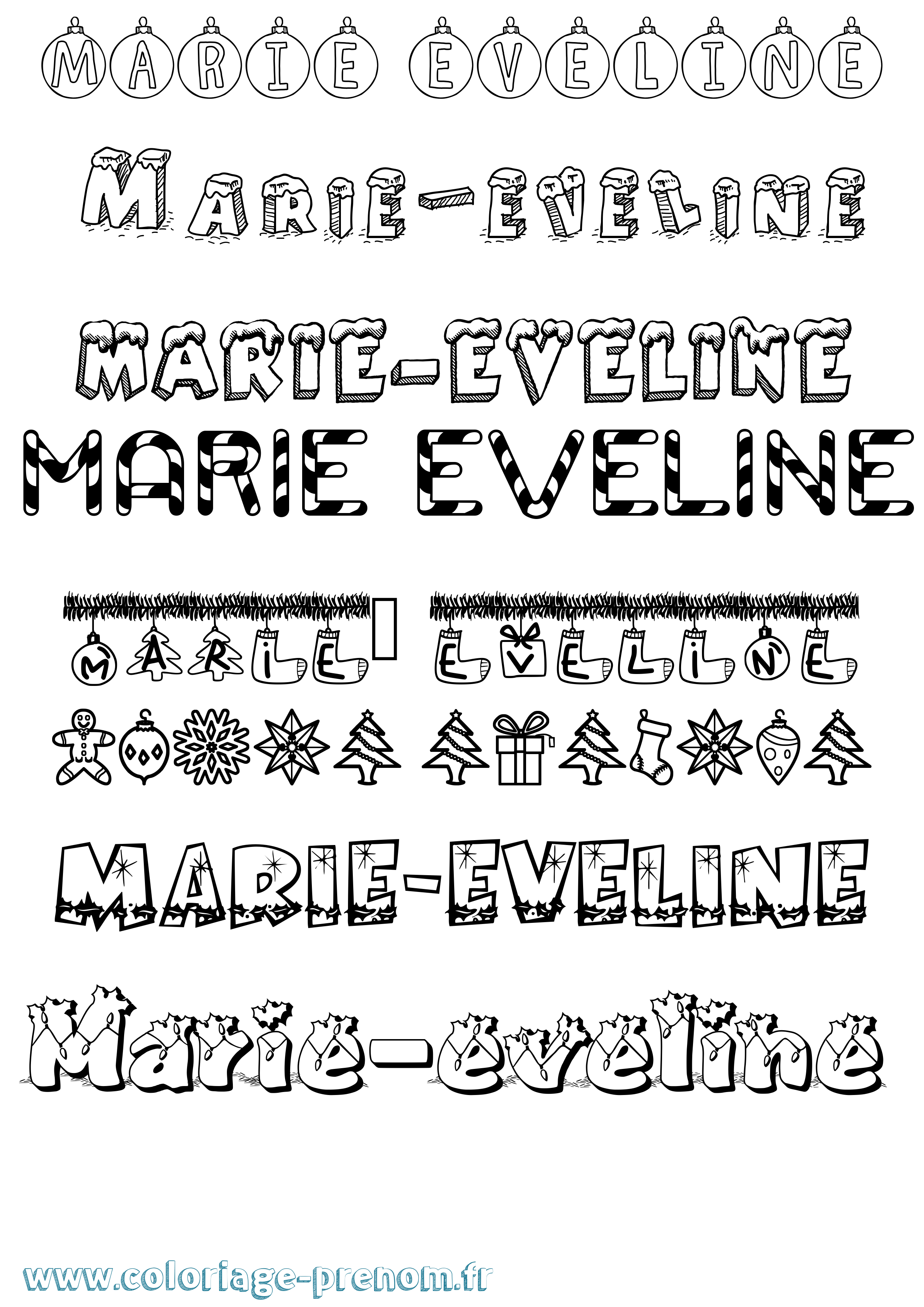 Coloriage Marie-Eveline Noël Coloriage prénom Marie-Eveline Noël