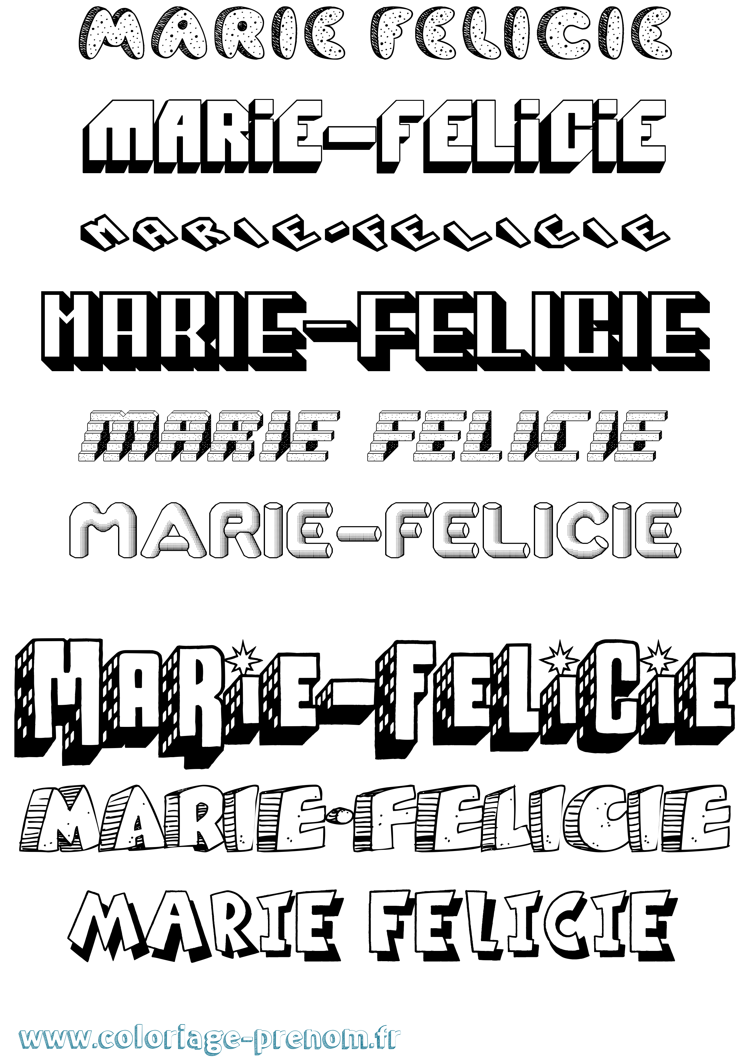 Coloriage Marie-Felicie Effet 3D Coloriage prénom Marie-Felicie Effet 3D