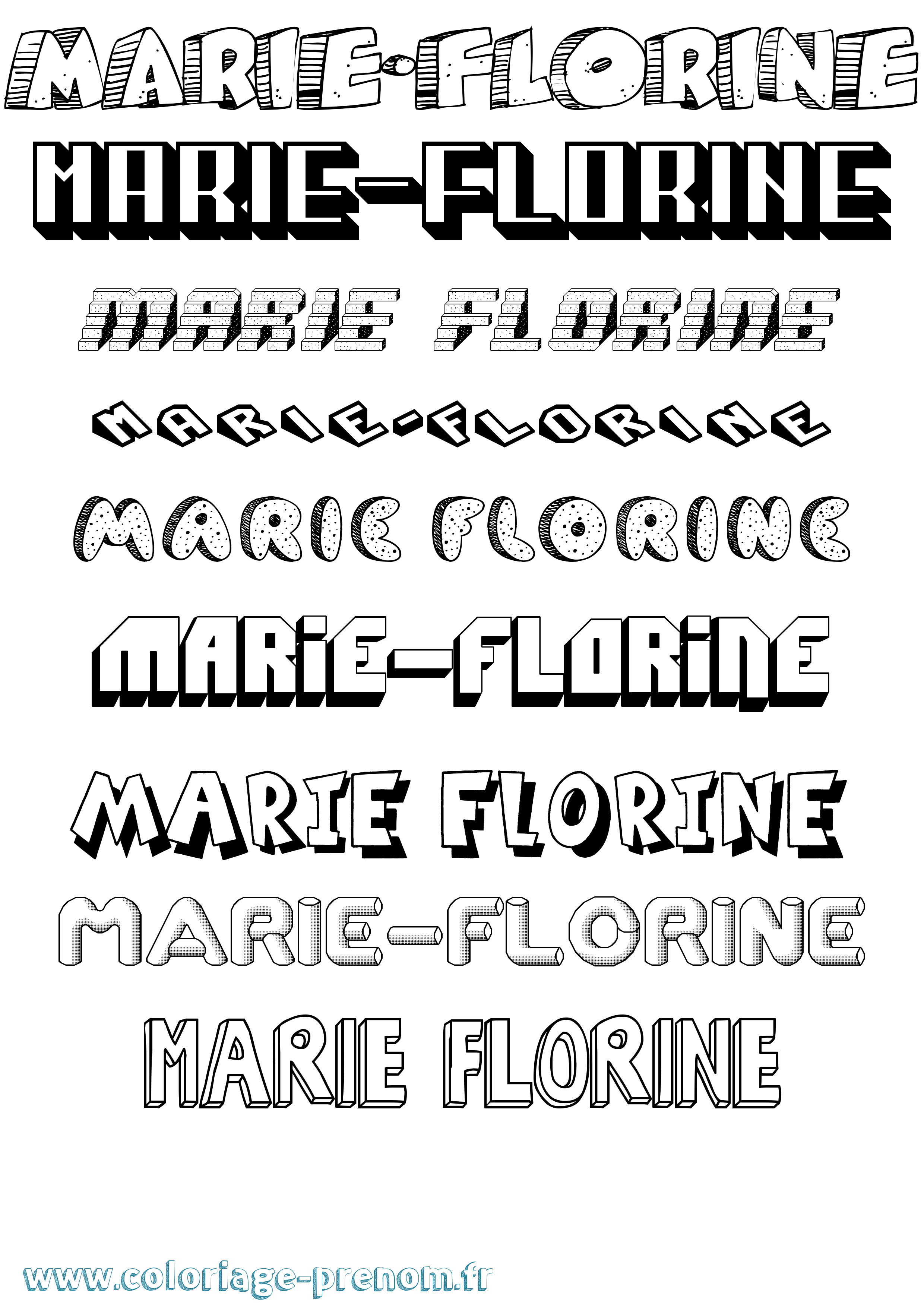 Coloriage Marie-Florine Effet 3D Coloriage prénom Marie-Florine Effet 3D
