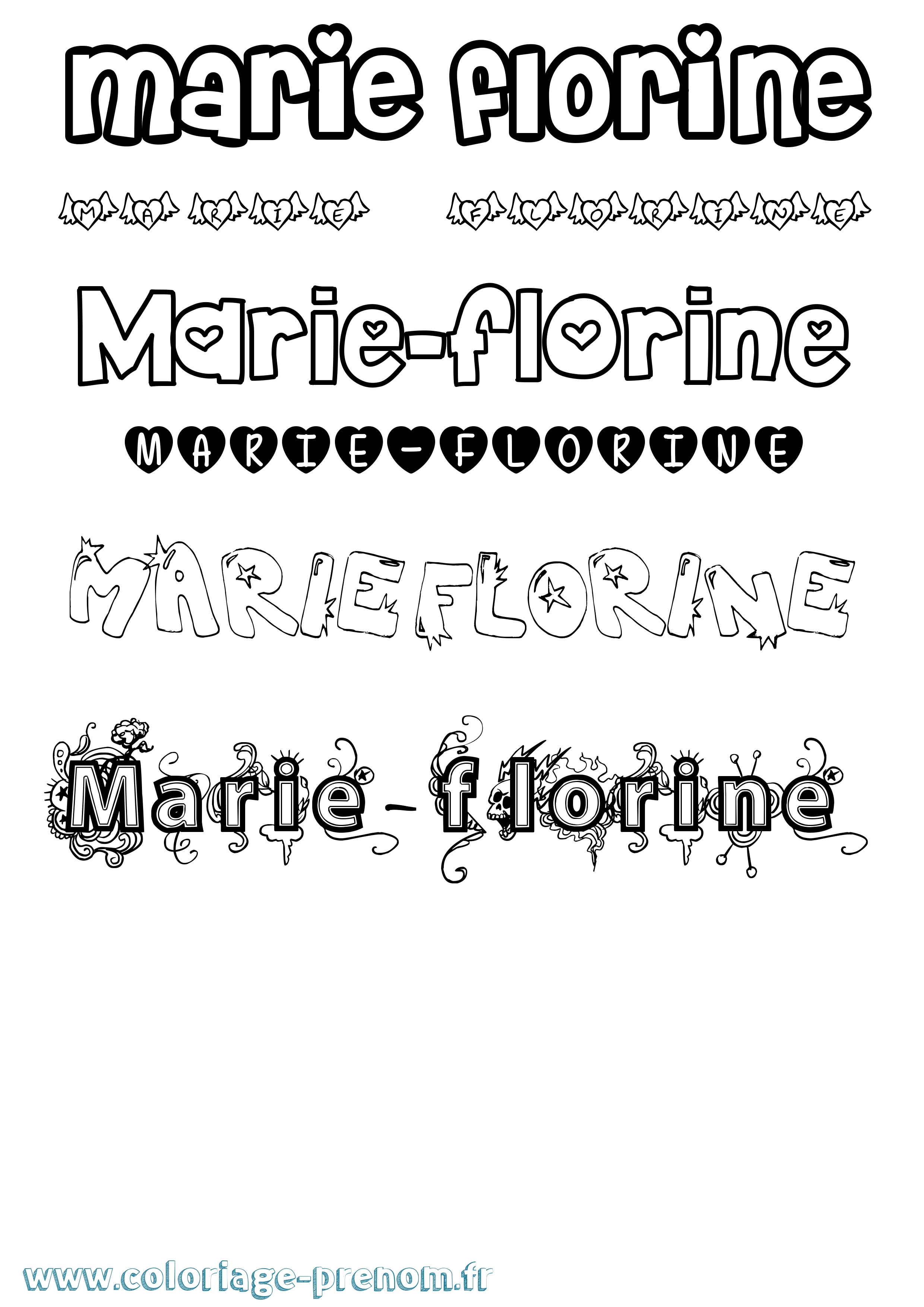 Coloriage Marie-Florine Girly Coloriage prénom Marie-Florine Girly