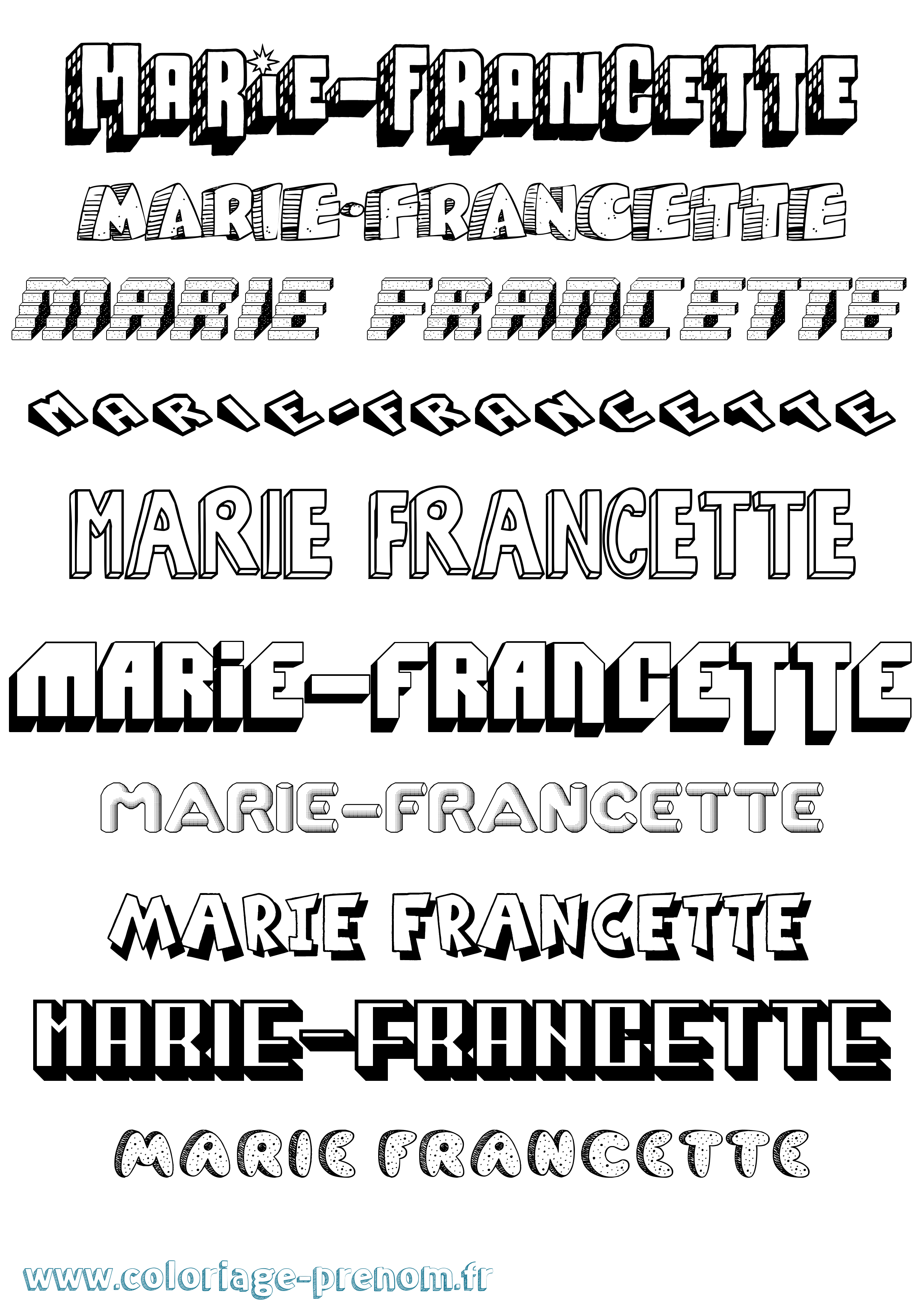 Coloriage Marie-Francette Effet 3D Coloriage prénom Marie-Francette Effet 3D