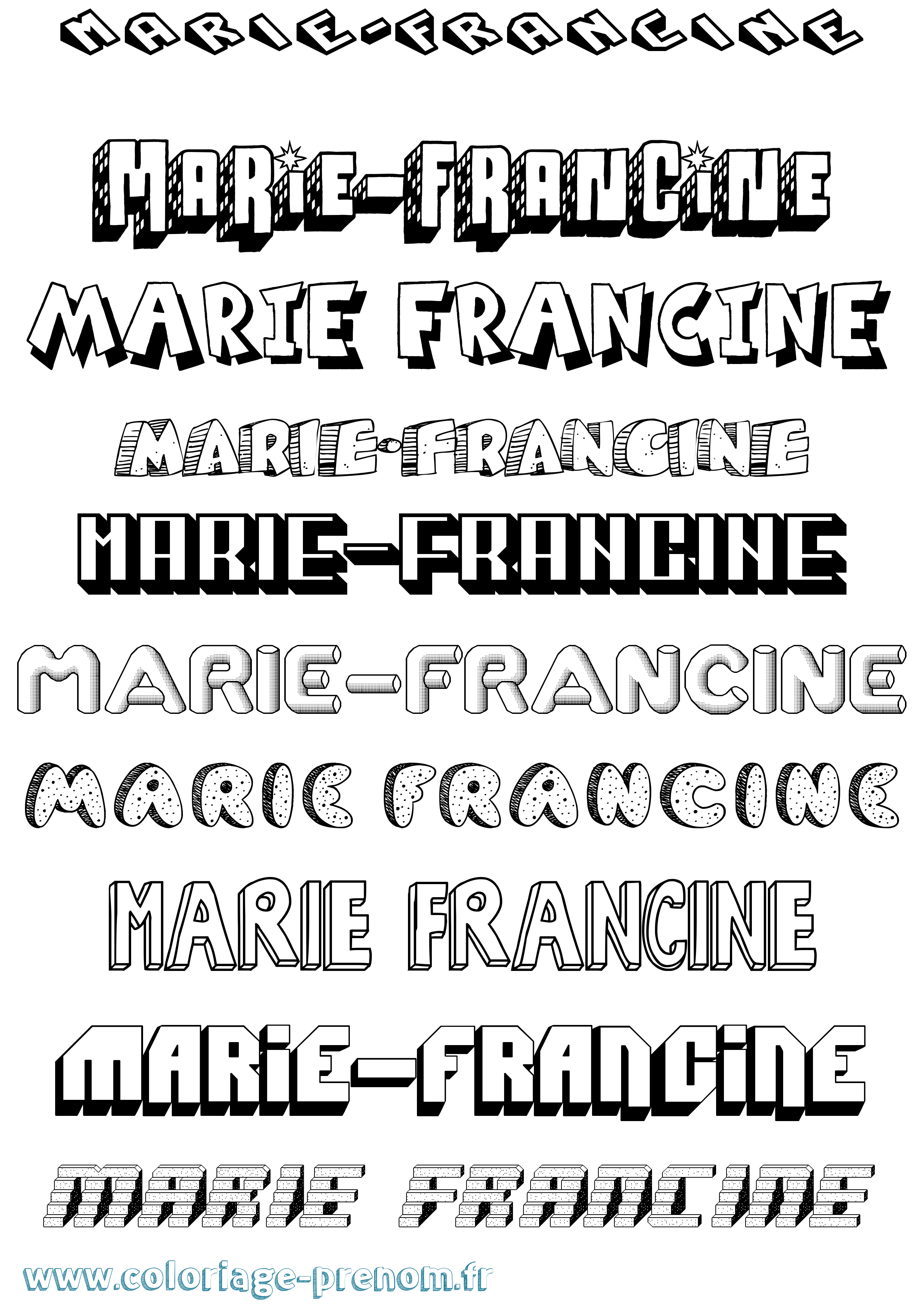 Coloriage Marie-Francine Effet 3D Coloriage prénom Marie-Francine Effet 3D