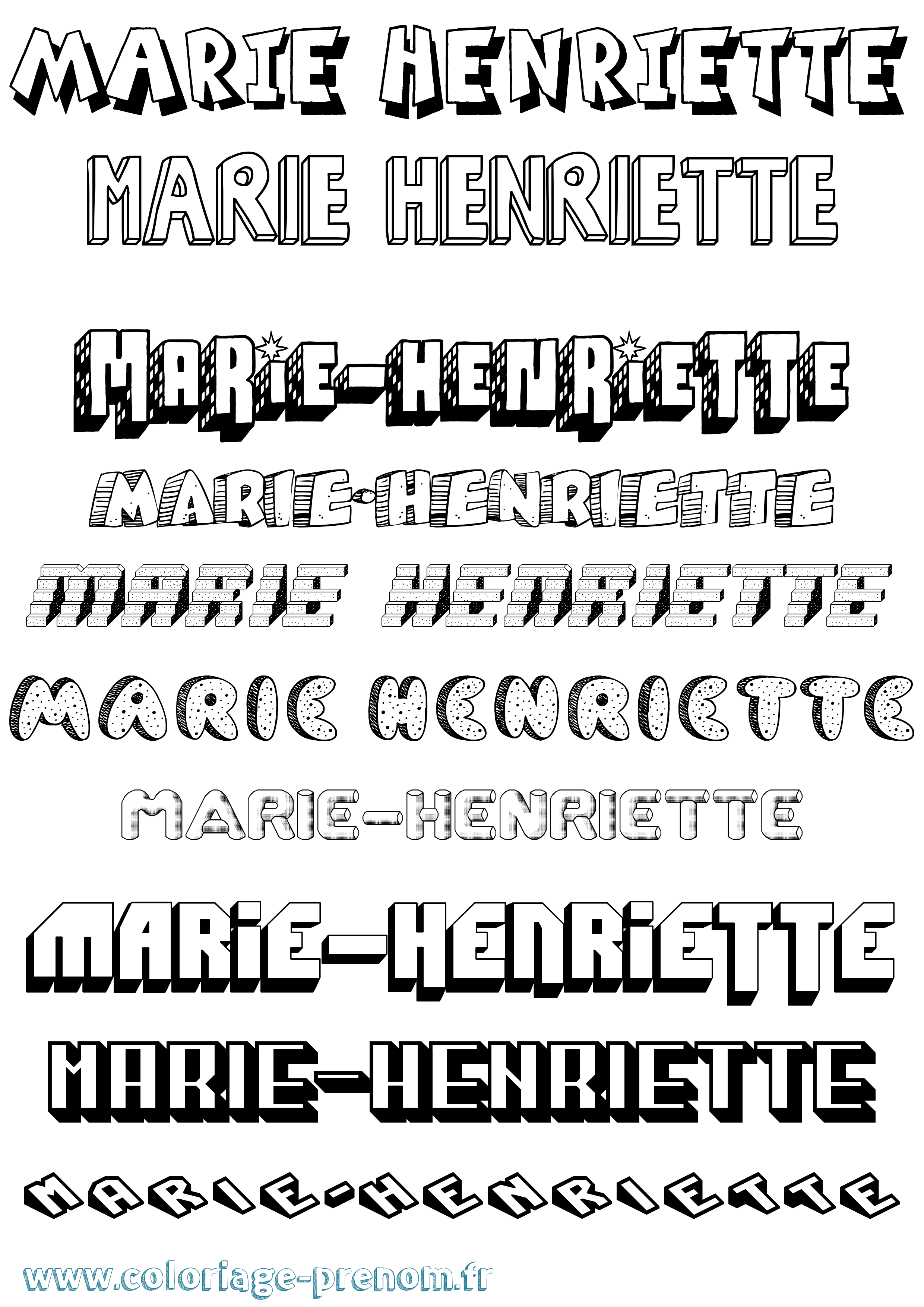 Coloriage Marie-Henriette Effet 3D Coloriage prénom Marie-Henriette Effet 3D