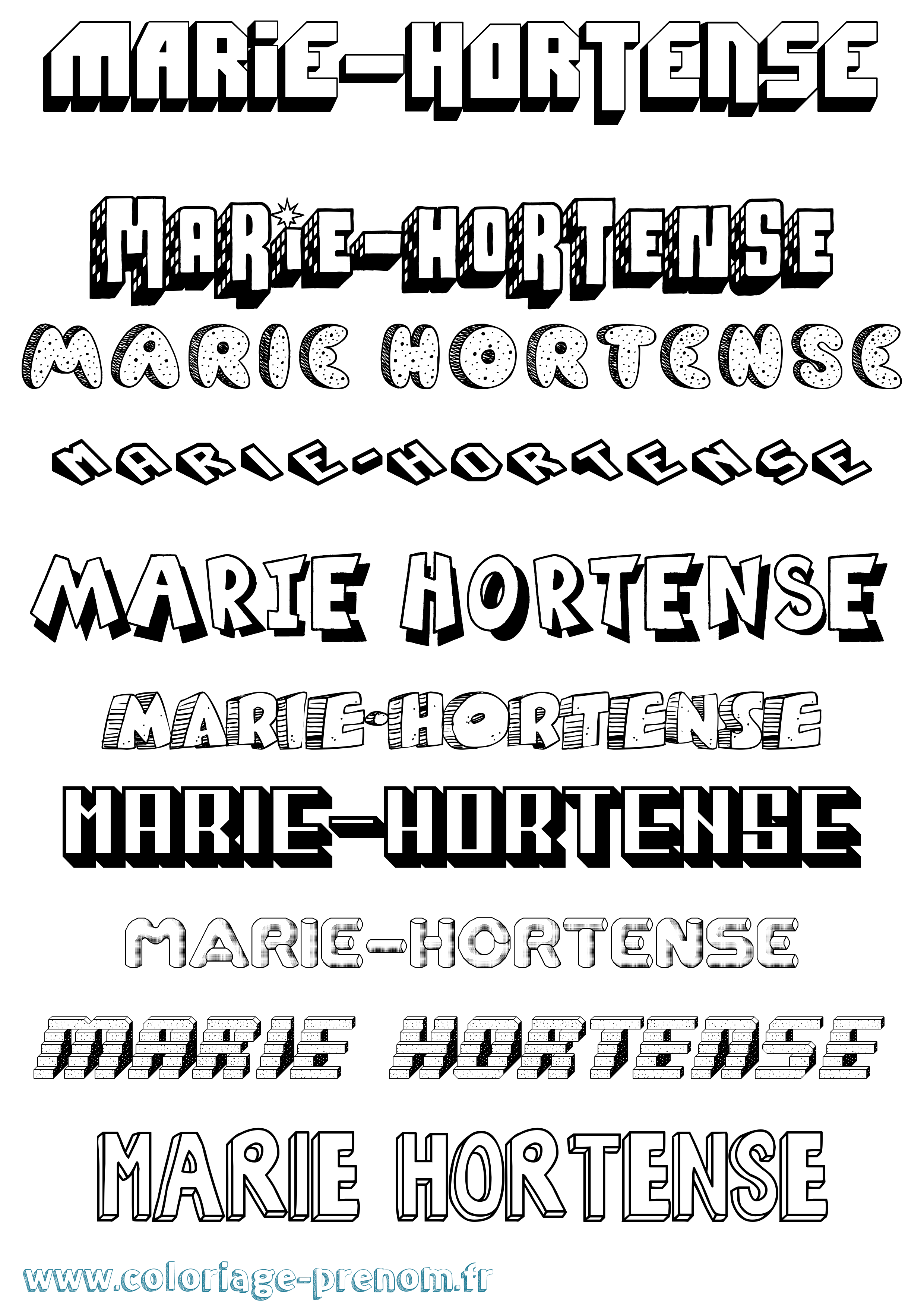 Coloriage Marie-Hortense Effet 3D Coloriage prénom Marie-Hortense Effet 3D