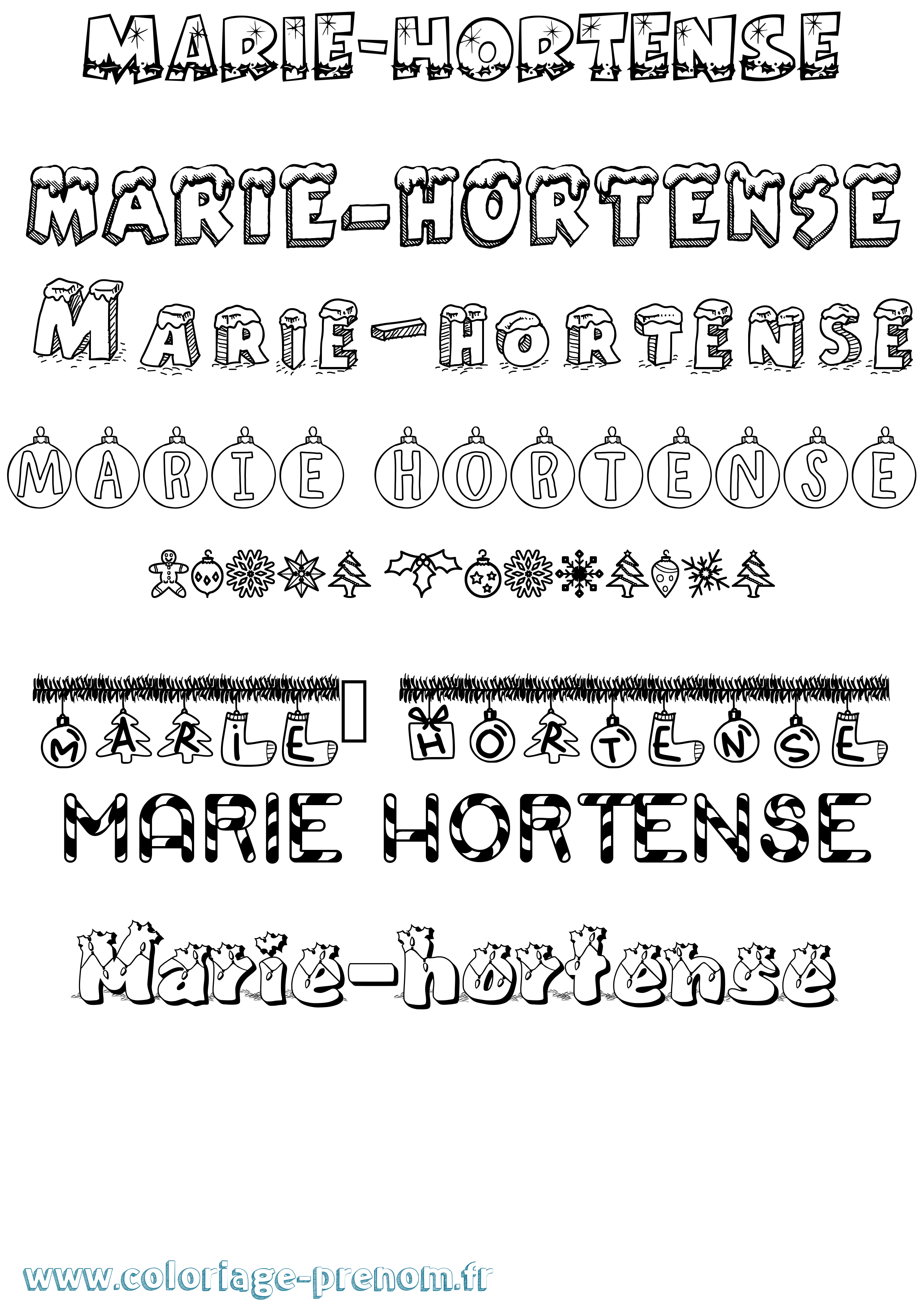 Coloriage Marie-Hortense Noël Coloriage prénom Marie-Hortense Noël