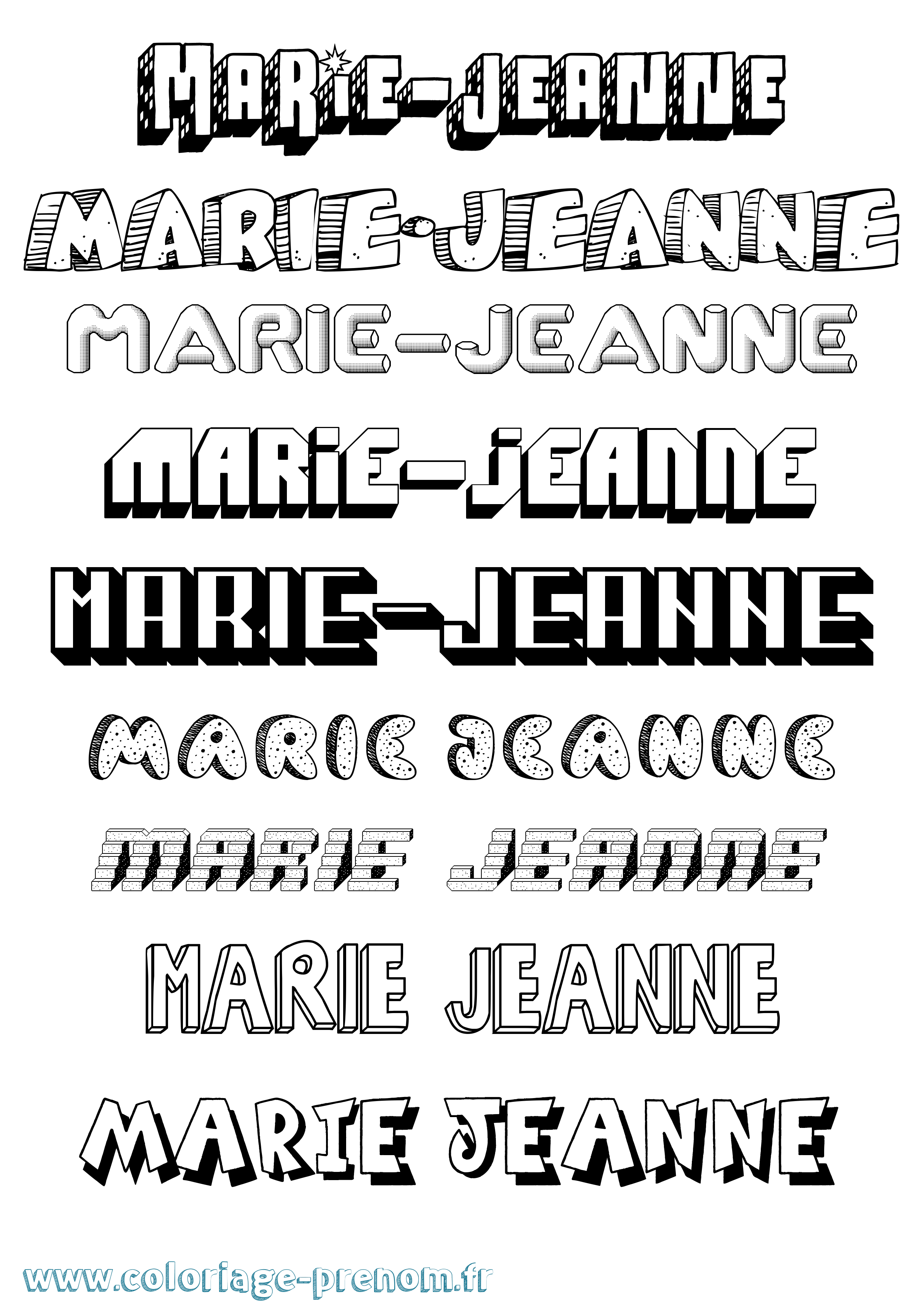 Coloriage Marie-Jeanne Effet 3D Coloriage prénom Marie-Jeanne Effet 3D