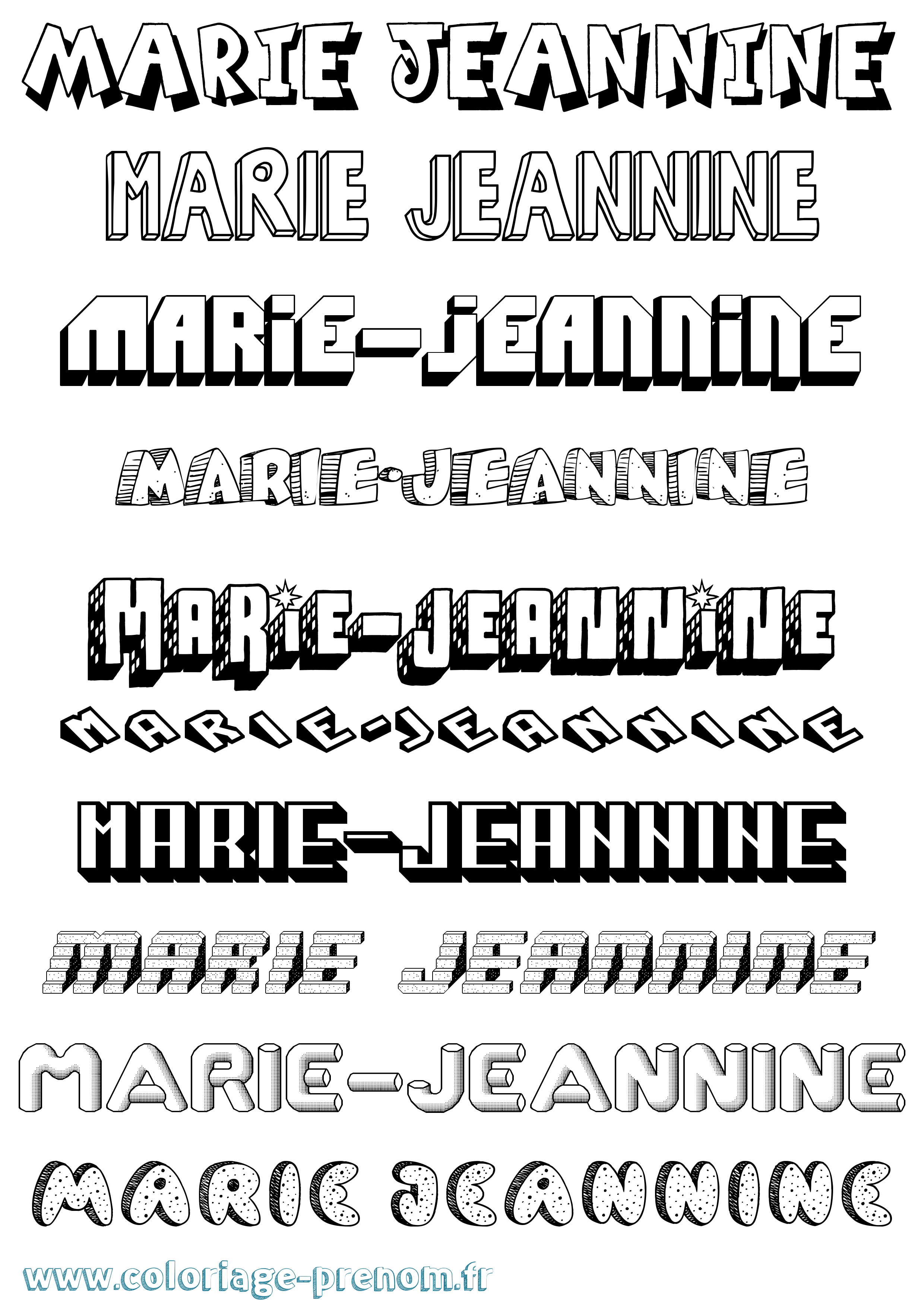 Coloriage Marie-Jeannine Effet 3D Coloriage prénom Marie-Jeannine Effet 3D