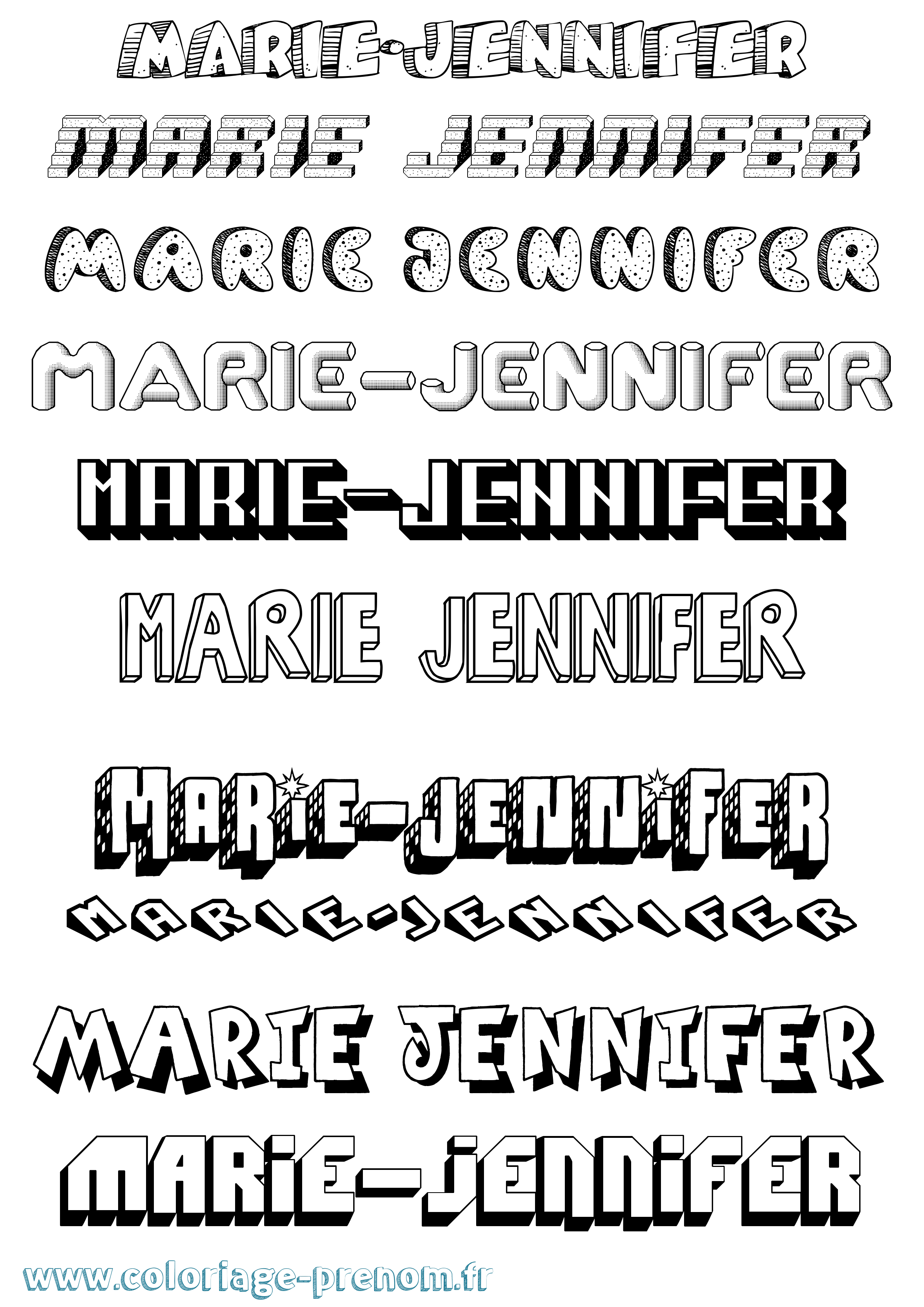 Coloriage Marie-Jennifer Effet 3D Coloriage prénom Marie-Jennifer Effet 3D