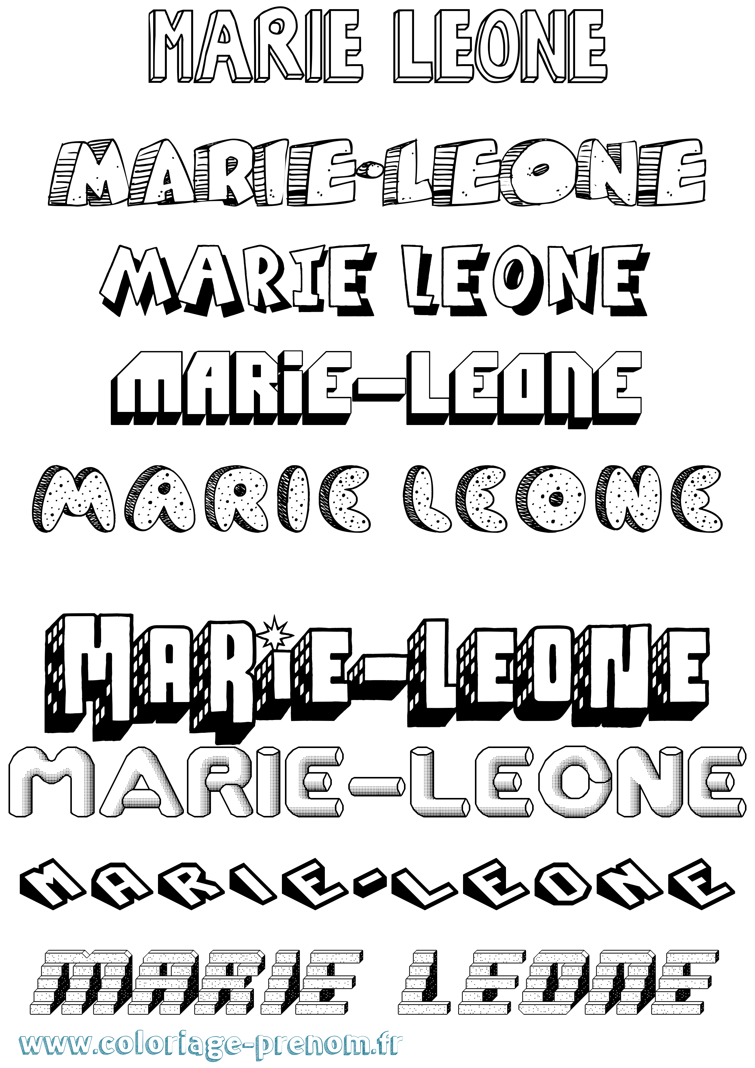 Coloriage Marie-Léone Effet 3D Coloriage prénom Marie-Léone Effet 3D