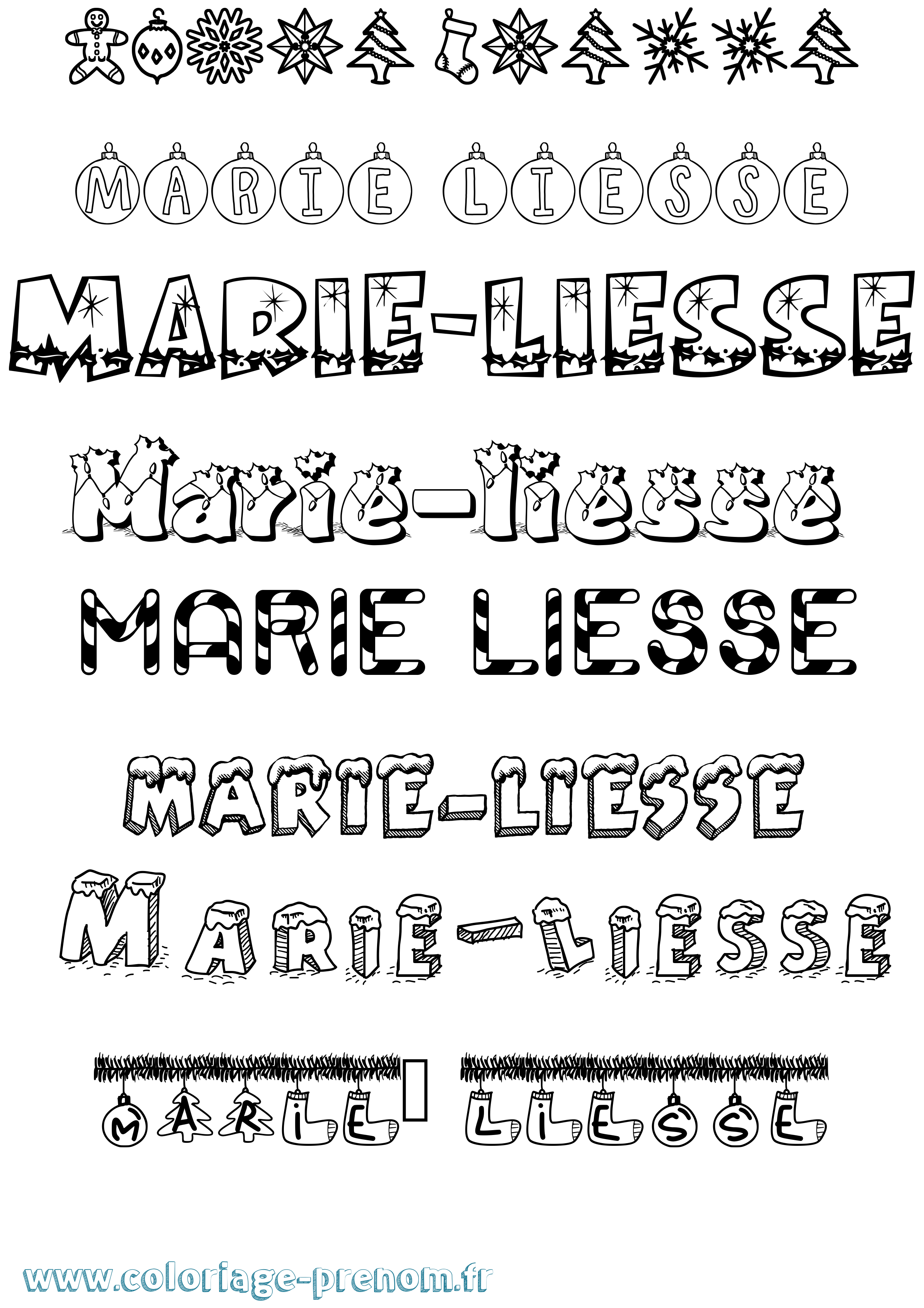 Coloriage Marie-Liesse Noël Coloriage prénom Marie-Liesse Noël