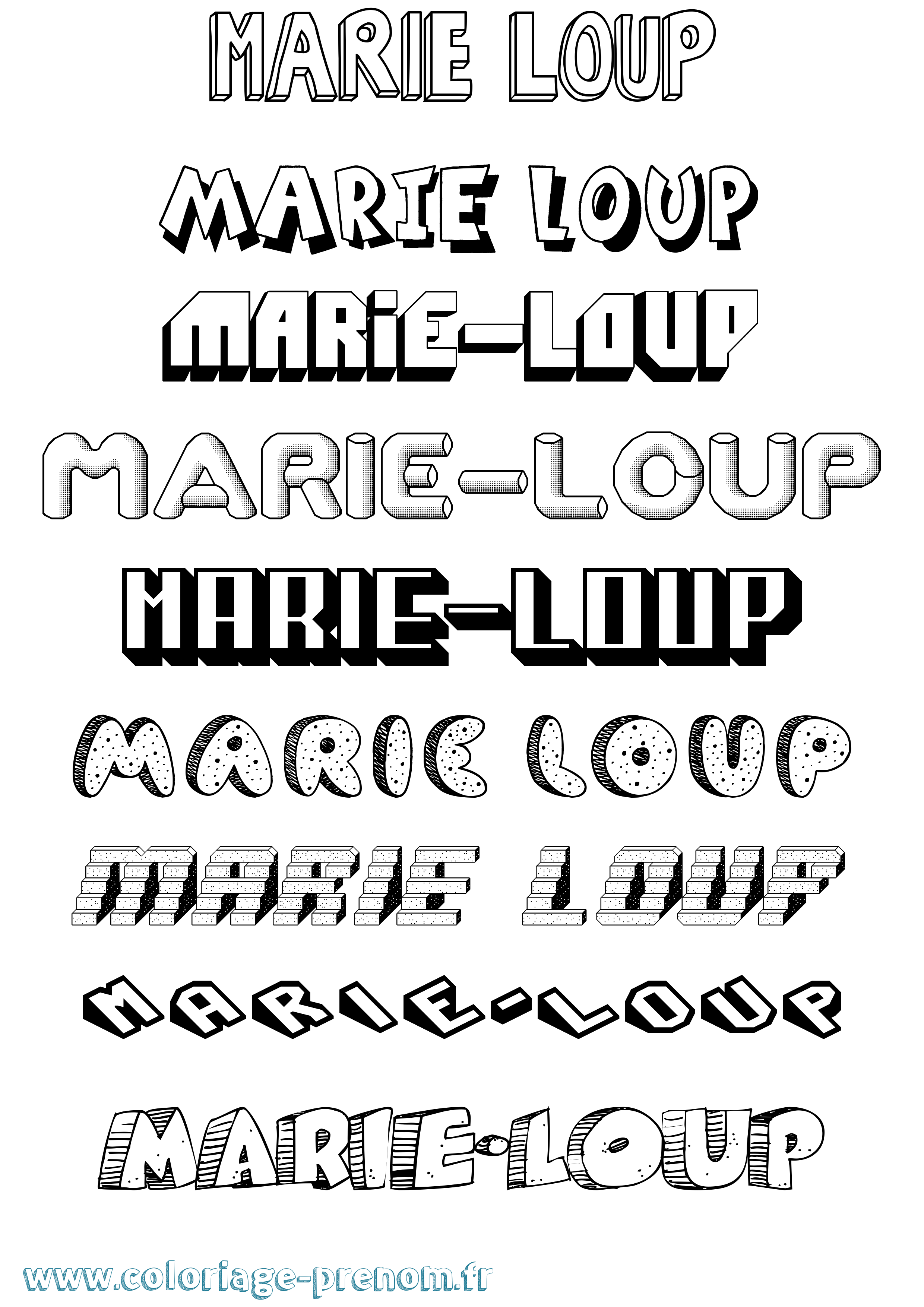 Coloriage Marie-Loup Effet 3D Coloriage prénom Marie-Loup Effet 3D