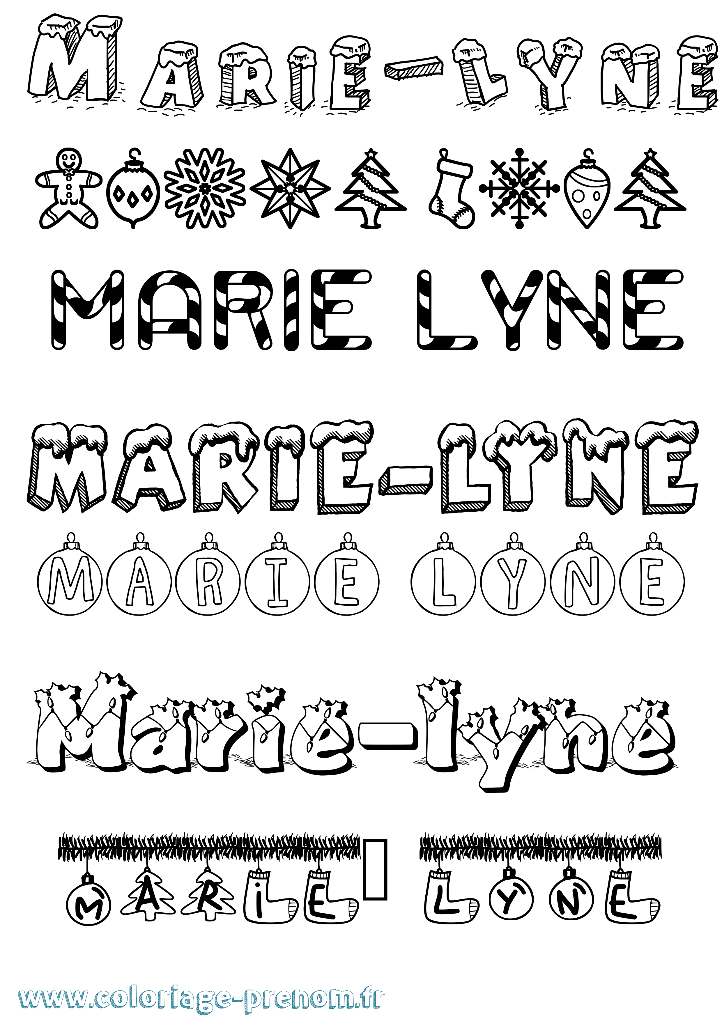 Coloriage Marie-Lyne Noël Coloriage prénom Marie-Lyne Noël