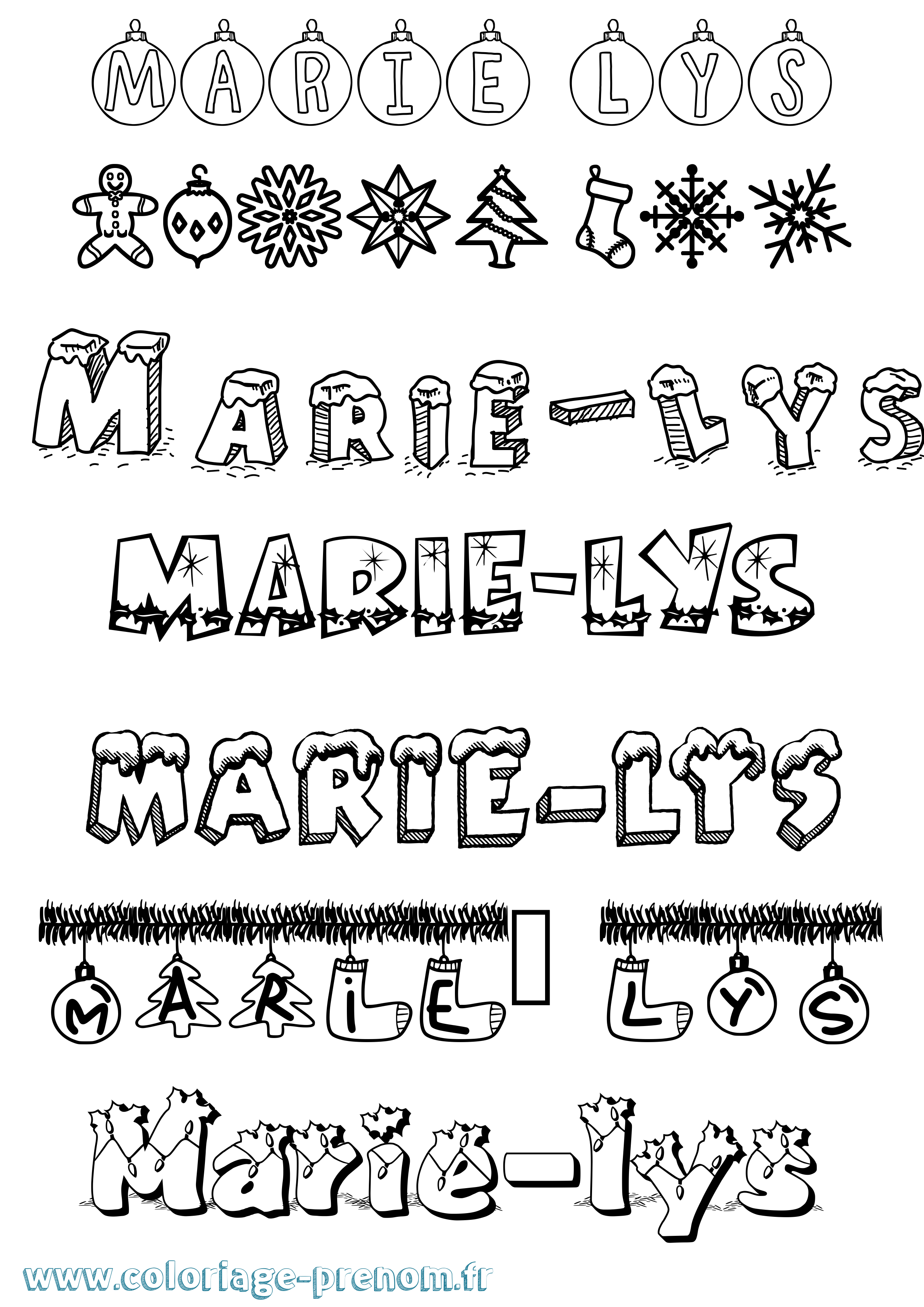 Coloriage Marie-Lys Noël Coloriage prénom Marie-Lys Noël