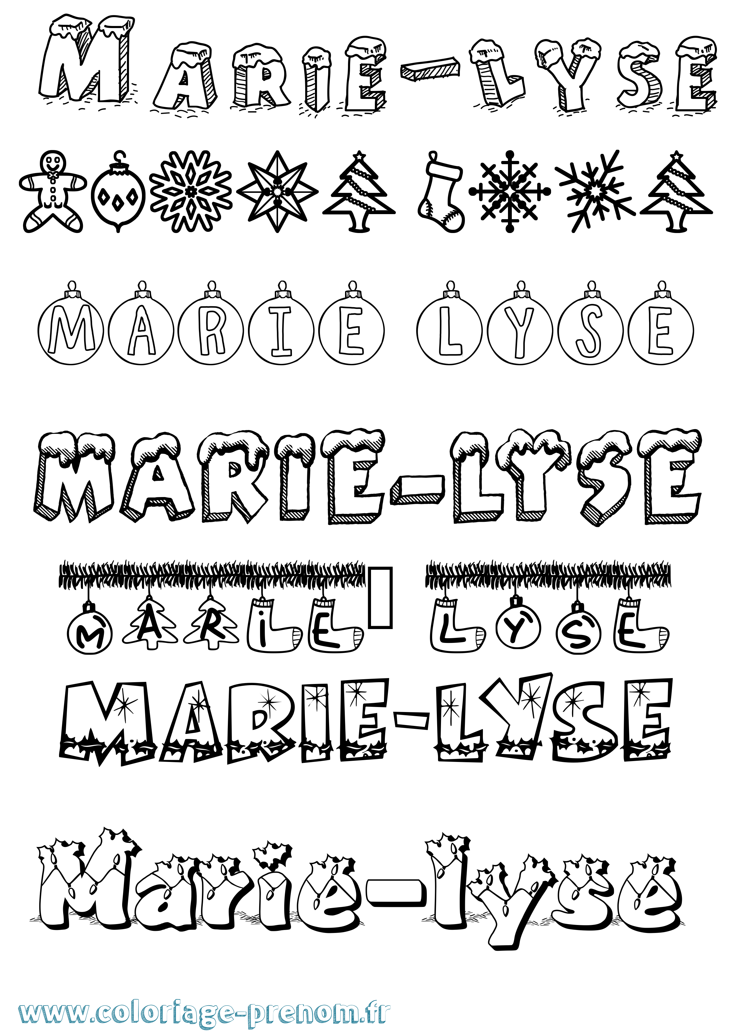 Coloriage Marie-Lyse Noël Coloriage prénom Marie-Lyse Noël