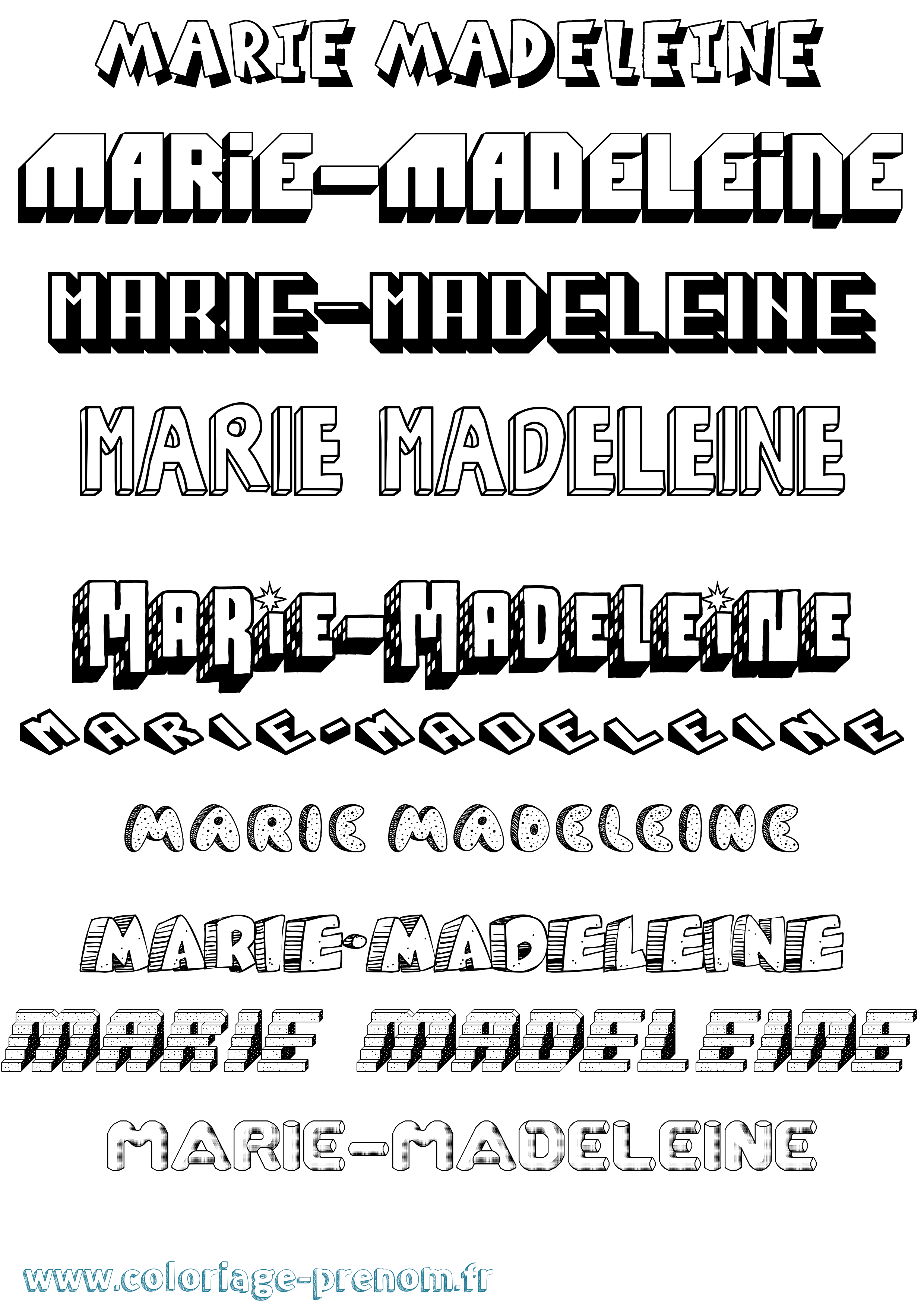 Coloriage Marie-Madeleine Effet 3D Coloriage prénom Marie-Madeleine Effet 3D