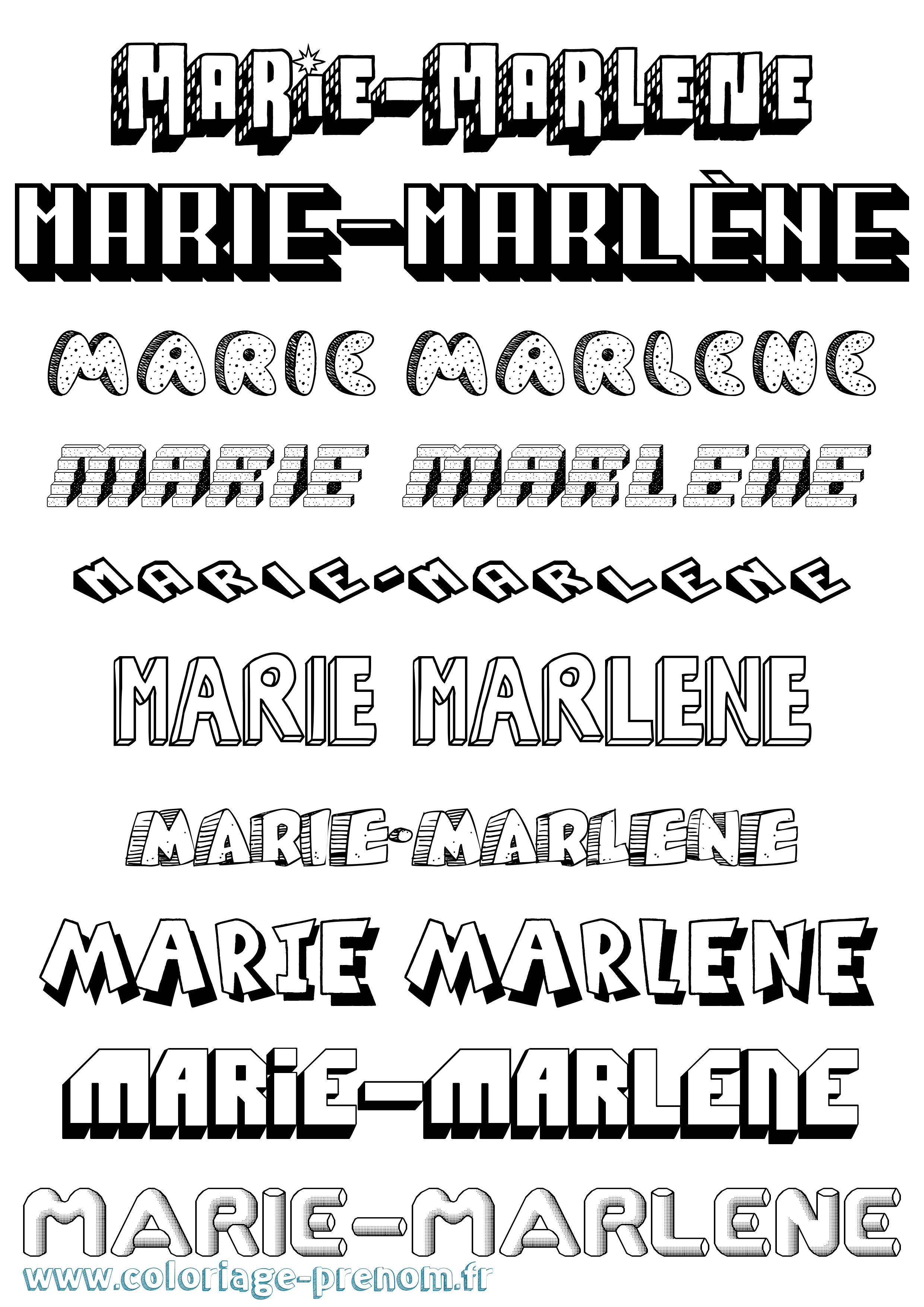 Coloriage Marie-Marlène Effet 3D Coloriage prénom Marie-Marlène Effet 3D