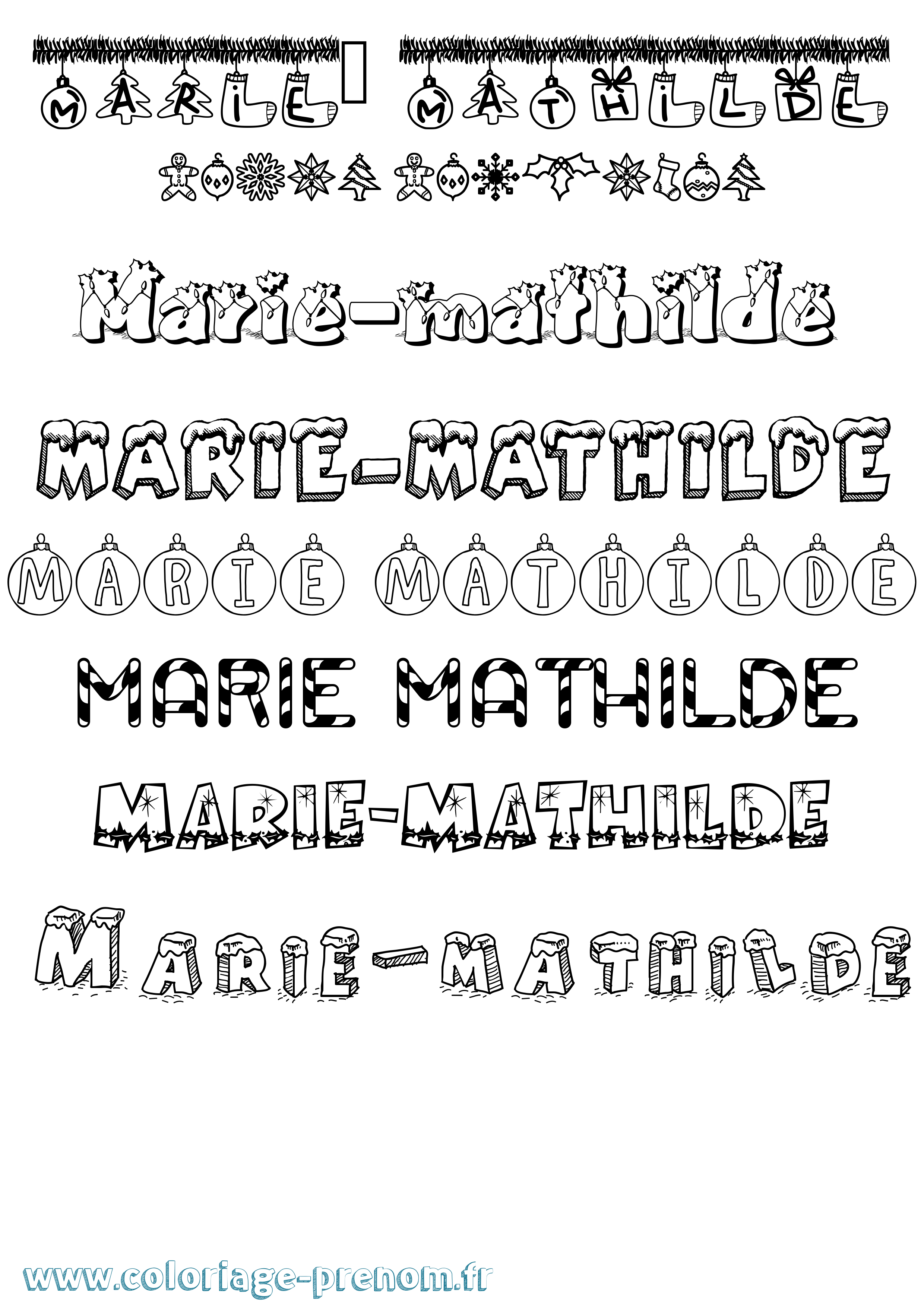 Coloriage Marie-Mathilde Noël Coloriage prénom Marie-Mathilde Noël