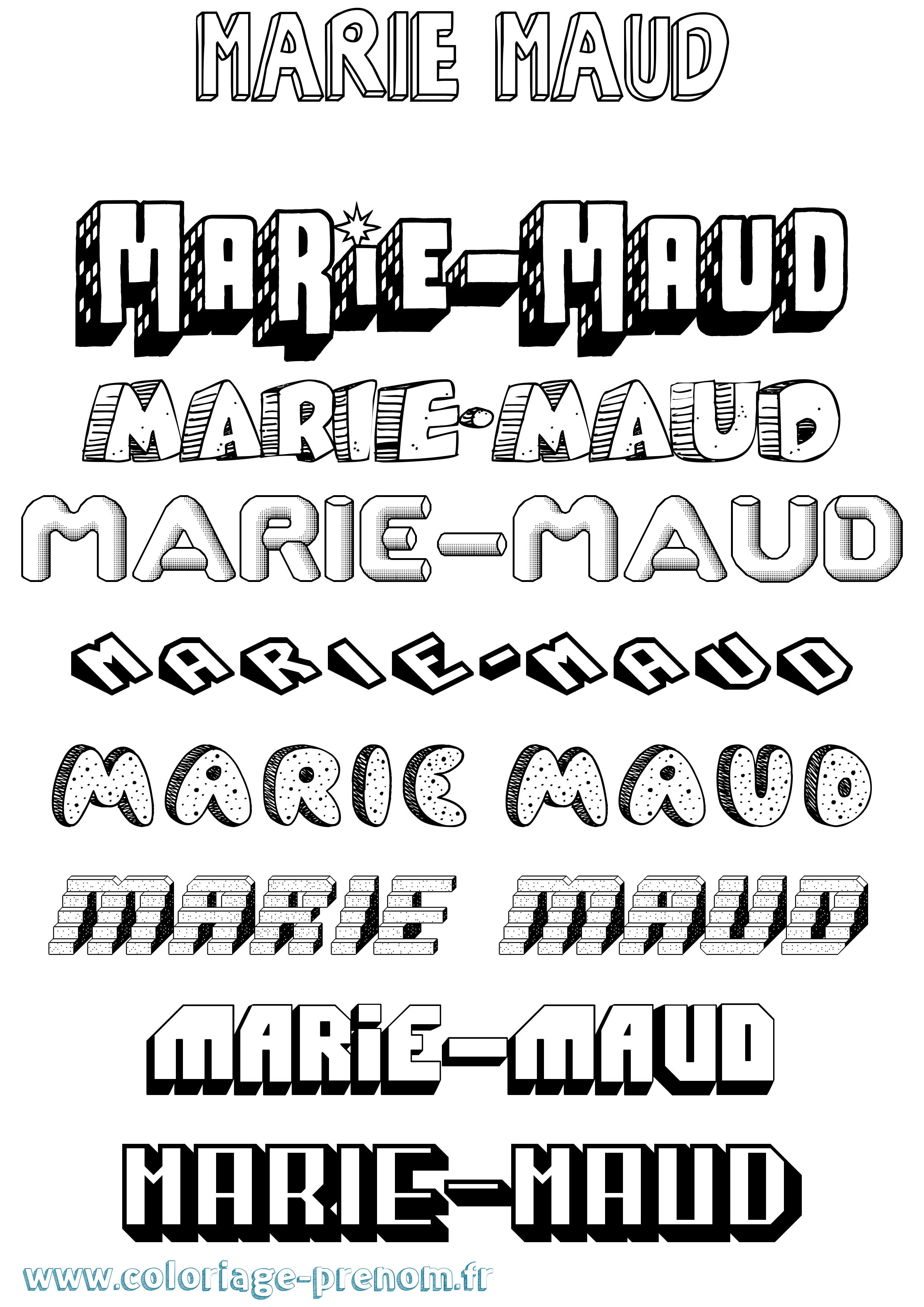Coloriage Marie-Maud Effet 3D Coloriage prénom Marie-Maud Effet 3D