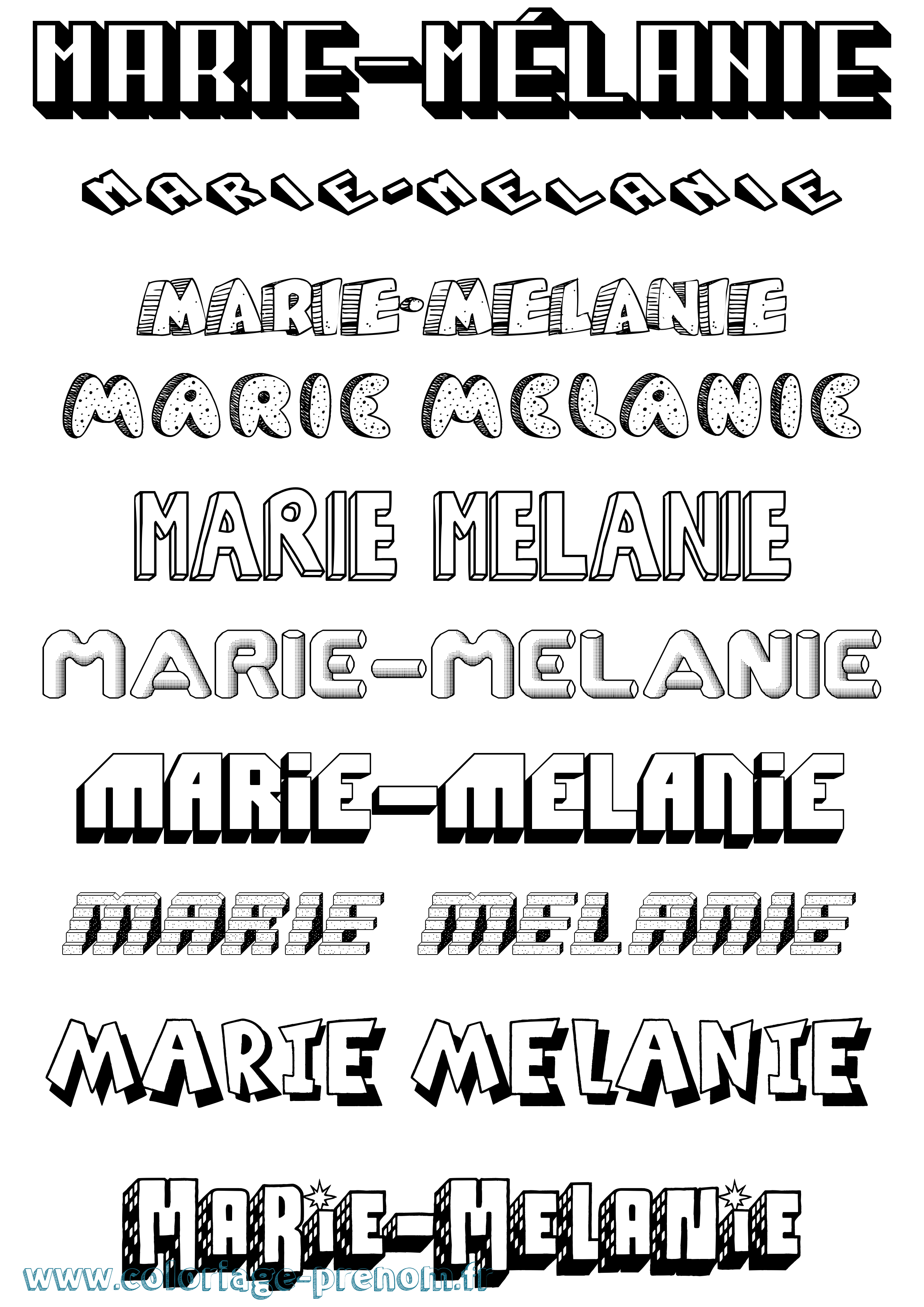 Coloriage Marie-Mélanie Effet 3D Coloriage prénom Marie-Mélanie Effet 3D