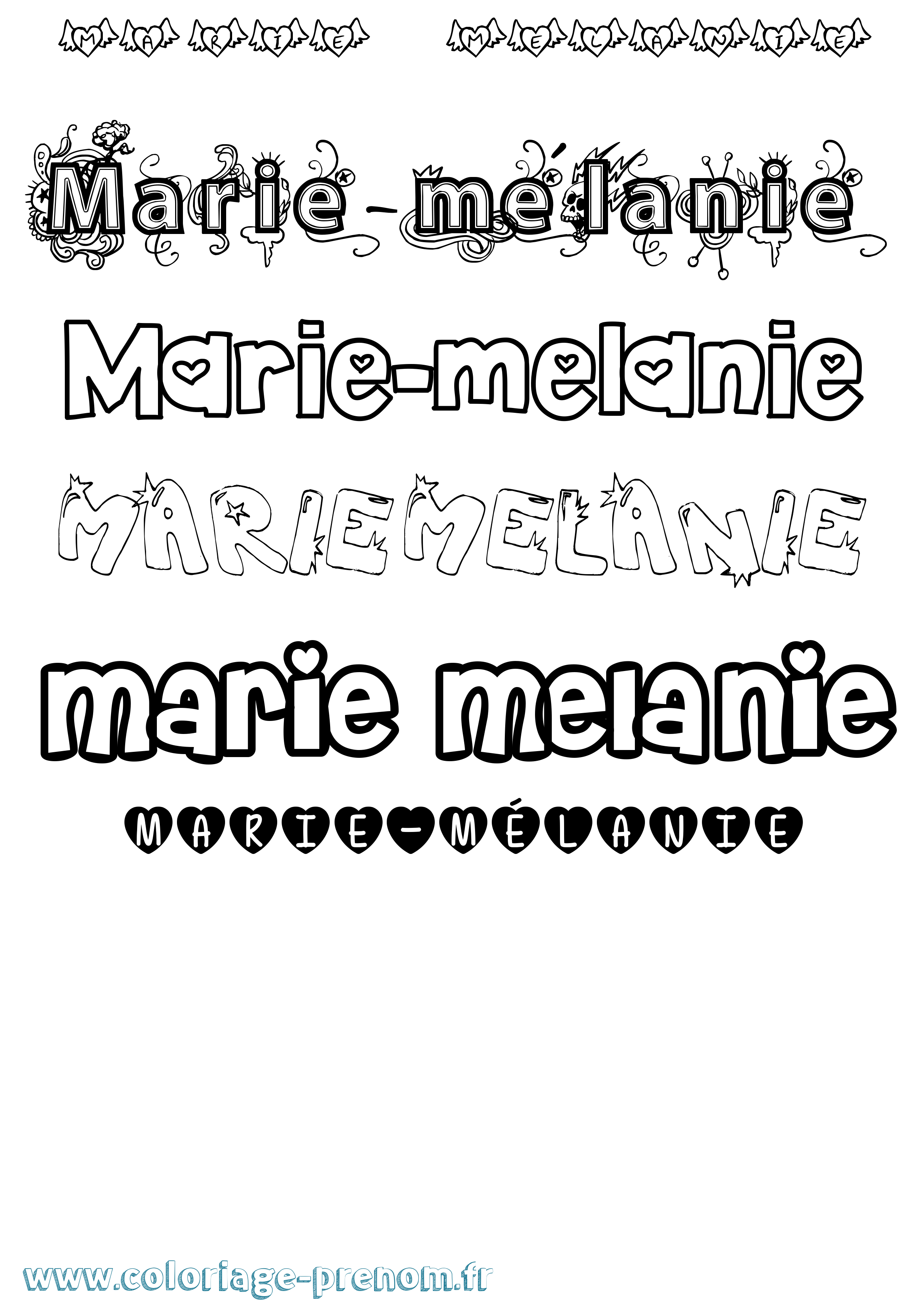 Coloriage Marie-Mélanie Girly Coloriage prénom Marie-Mélanie Girly
