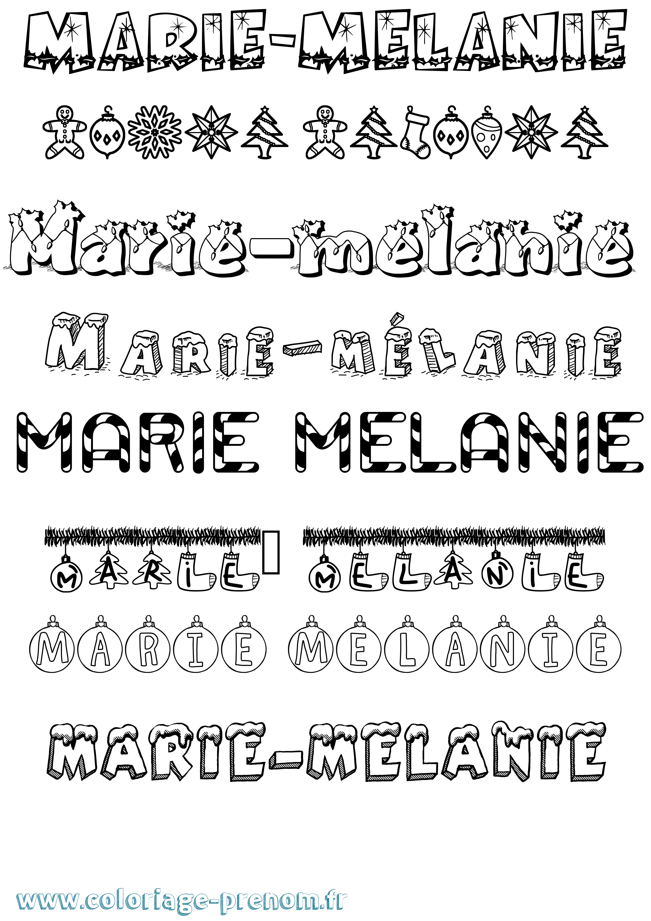 Coloriage Marie-Mélanie Noël Coloriage prénom Marie-Mélanie Noël