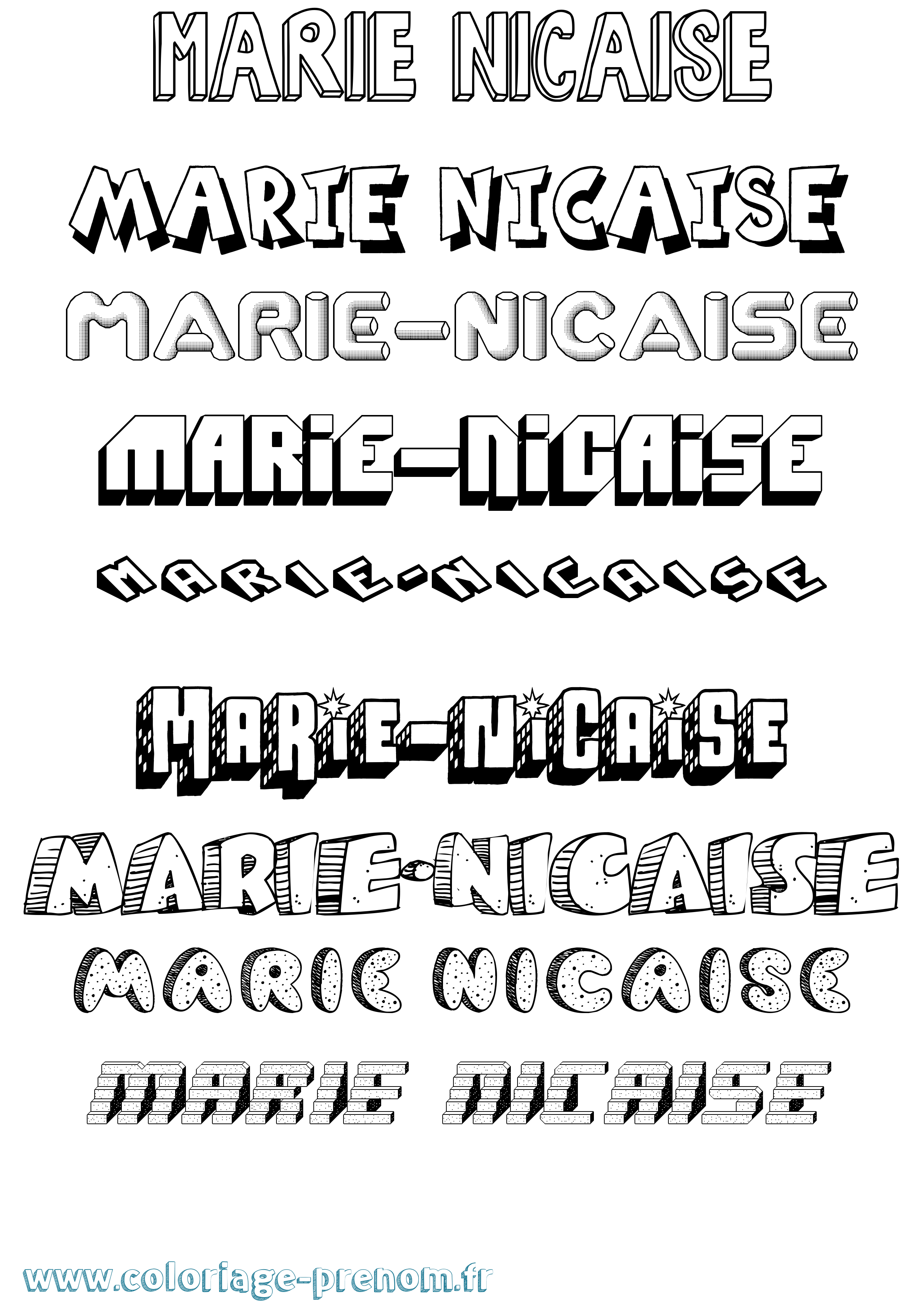Coloriage Marie-Nicaise Effet 3D Coloriage prénom Marie-Nicaise Effet 3D
