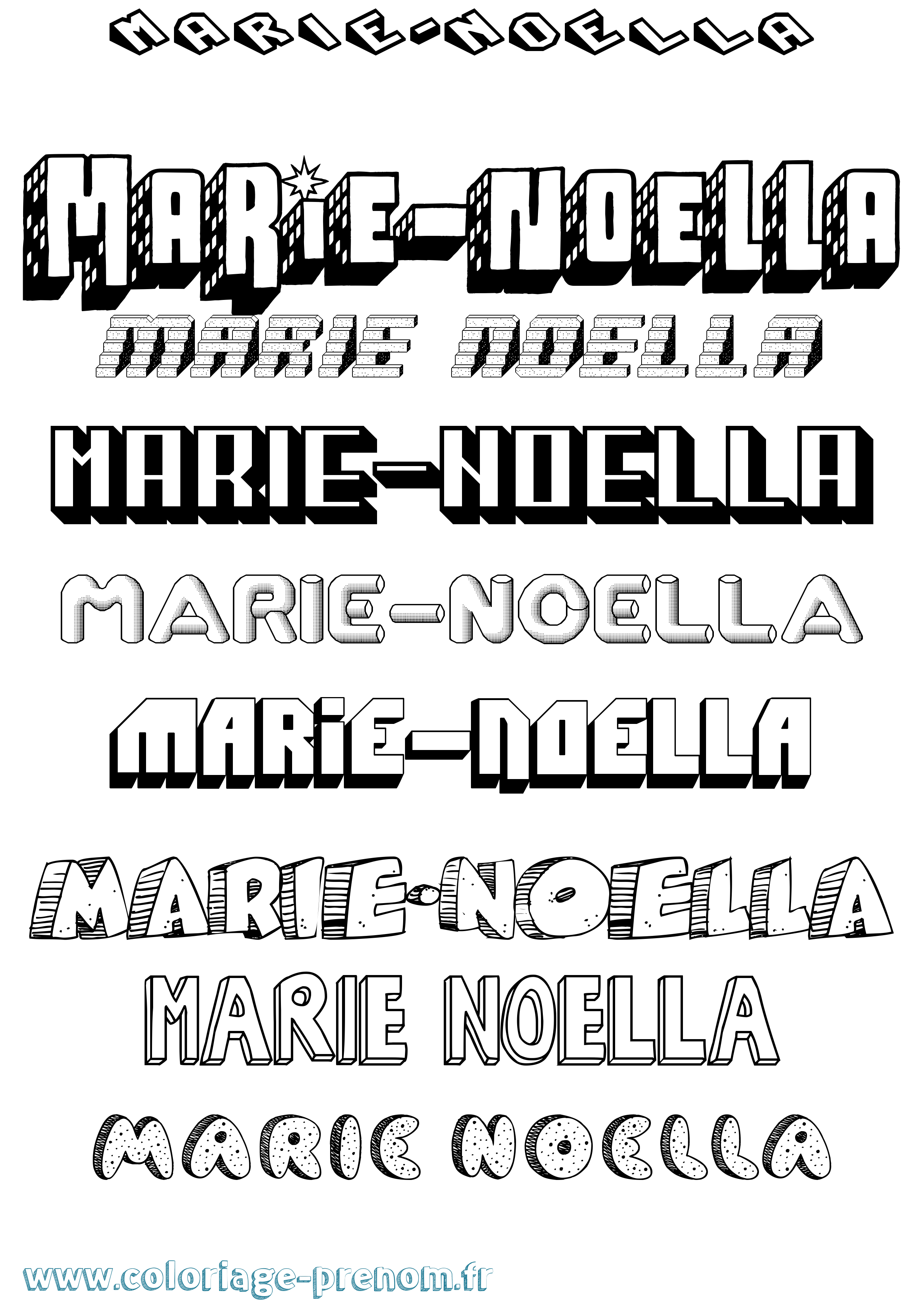 Coloriage Marie-Noella Effet 3D Coloriage prénom Marie-Noella Effet 3D