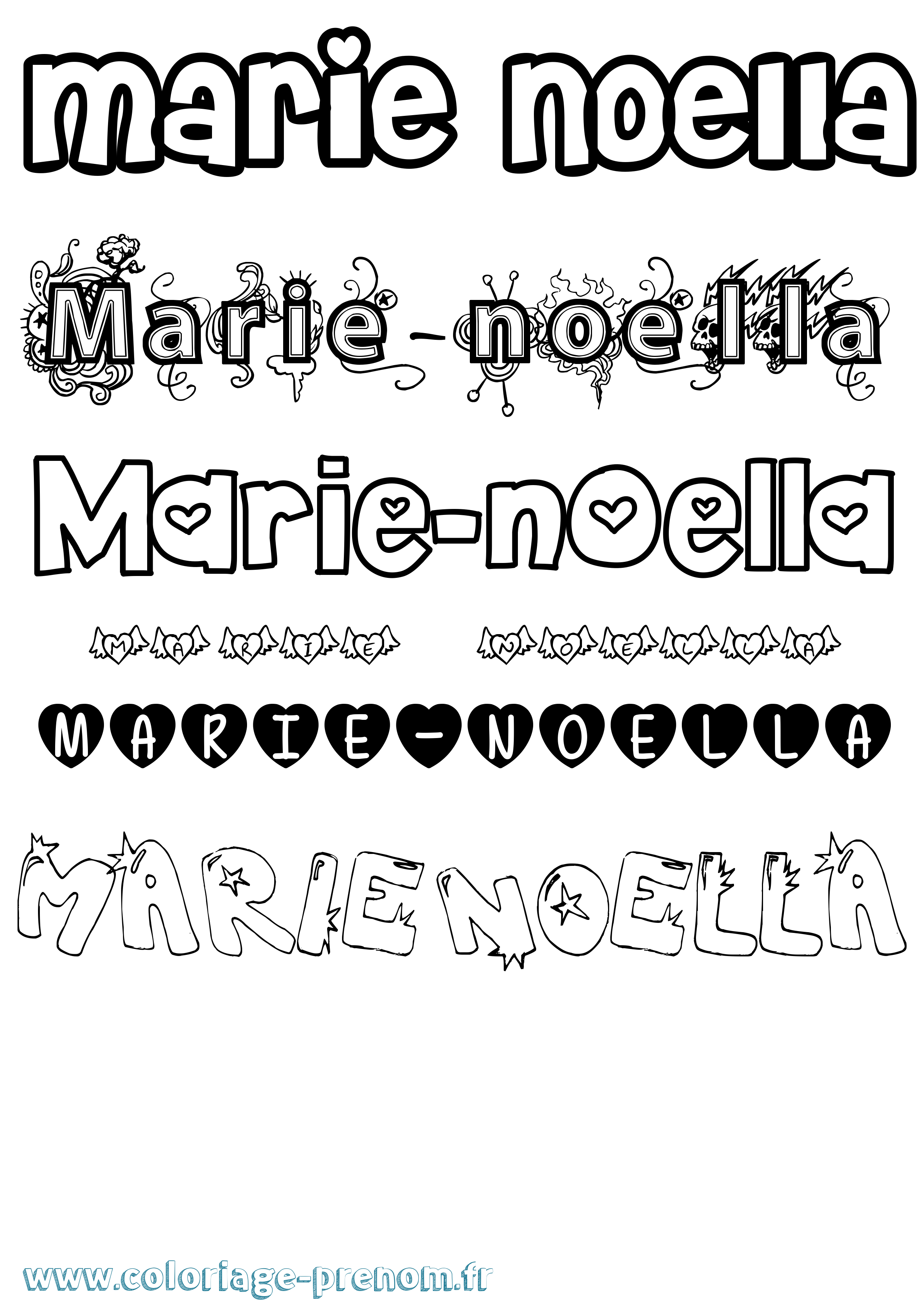 Coloriage Marie-Noella Girly Coloriage prénom Marie-Noella Girly