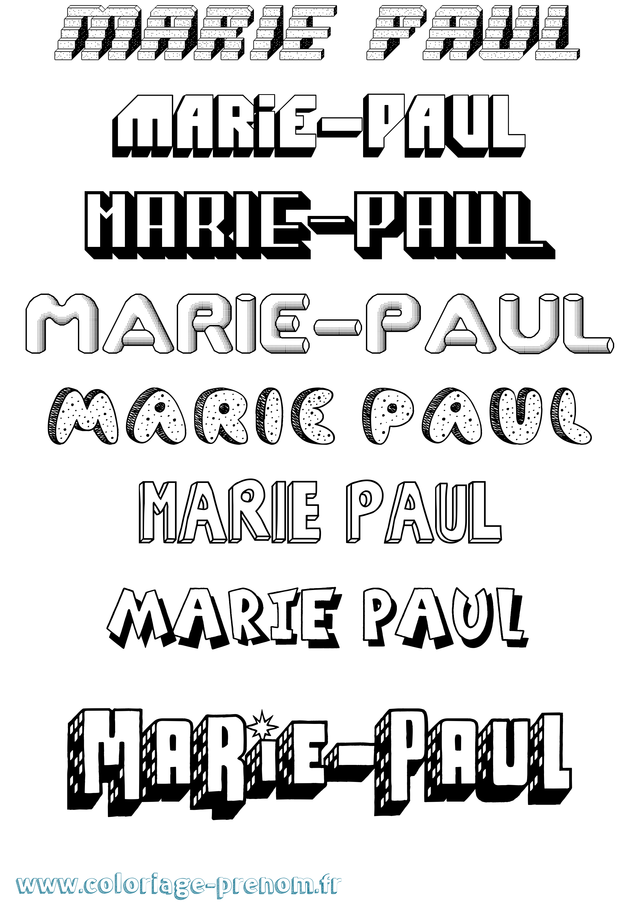 Coloriage Marie-Paul Effet 3D Coloriage prénom Marie-Paul Effet 3D
