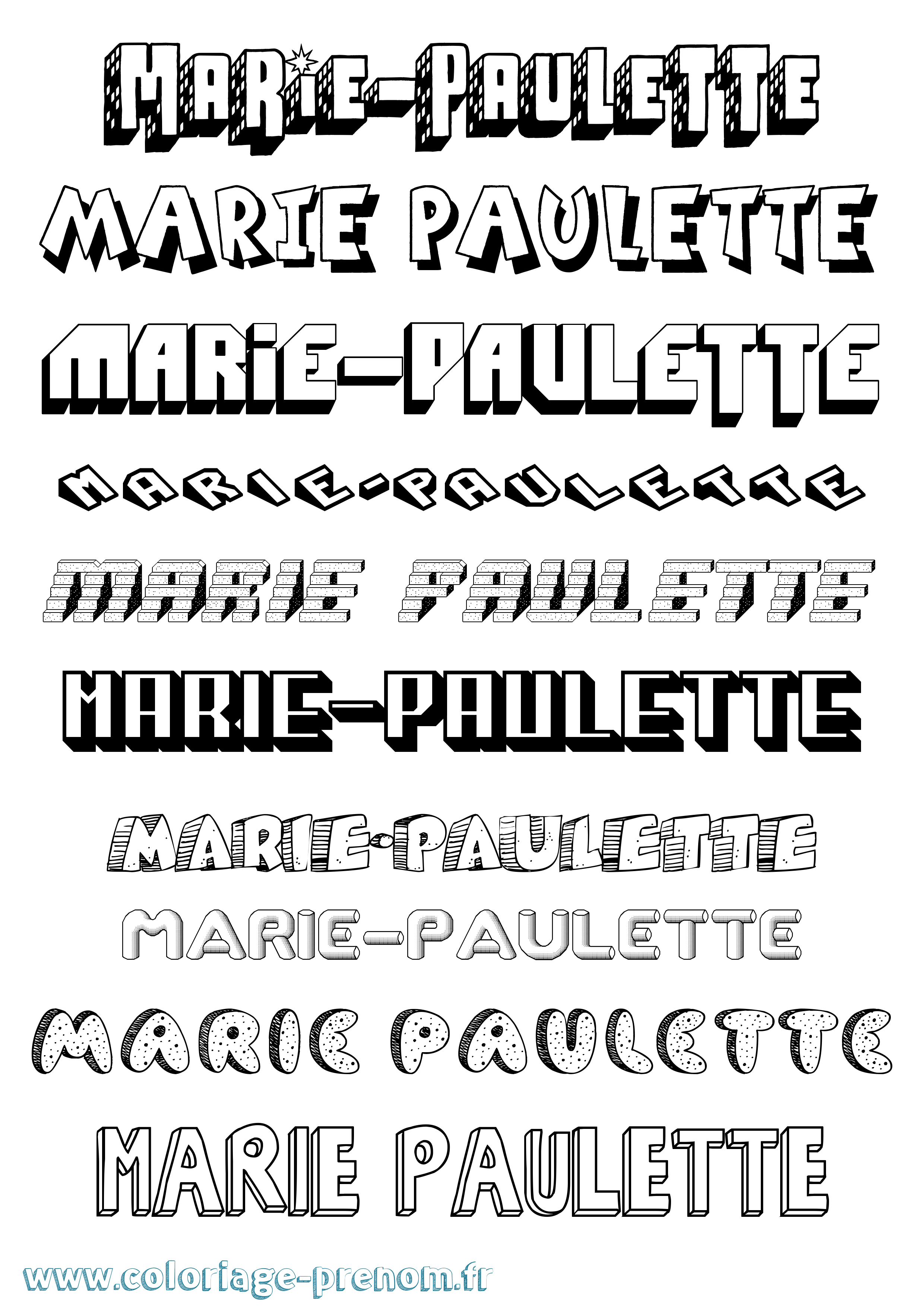 Coloriage Marie-Paulette Effet 3D Coloriage prénom Marie-Paulette Effet 3D