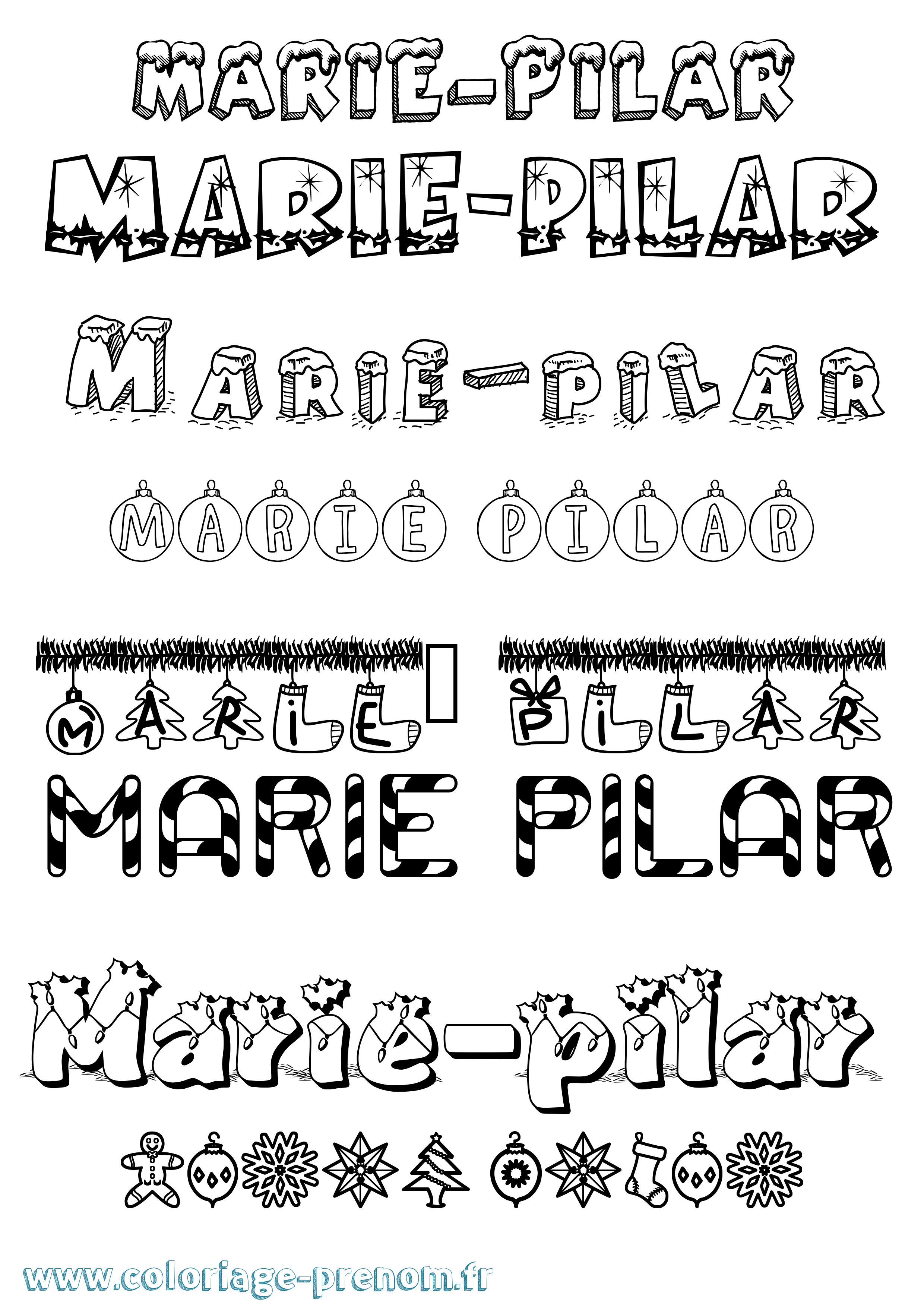 Coloriage Marie-Pilar Noël Coloriage prénom Marie-Pilar Noël