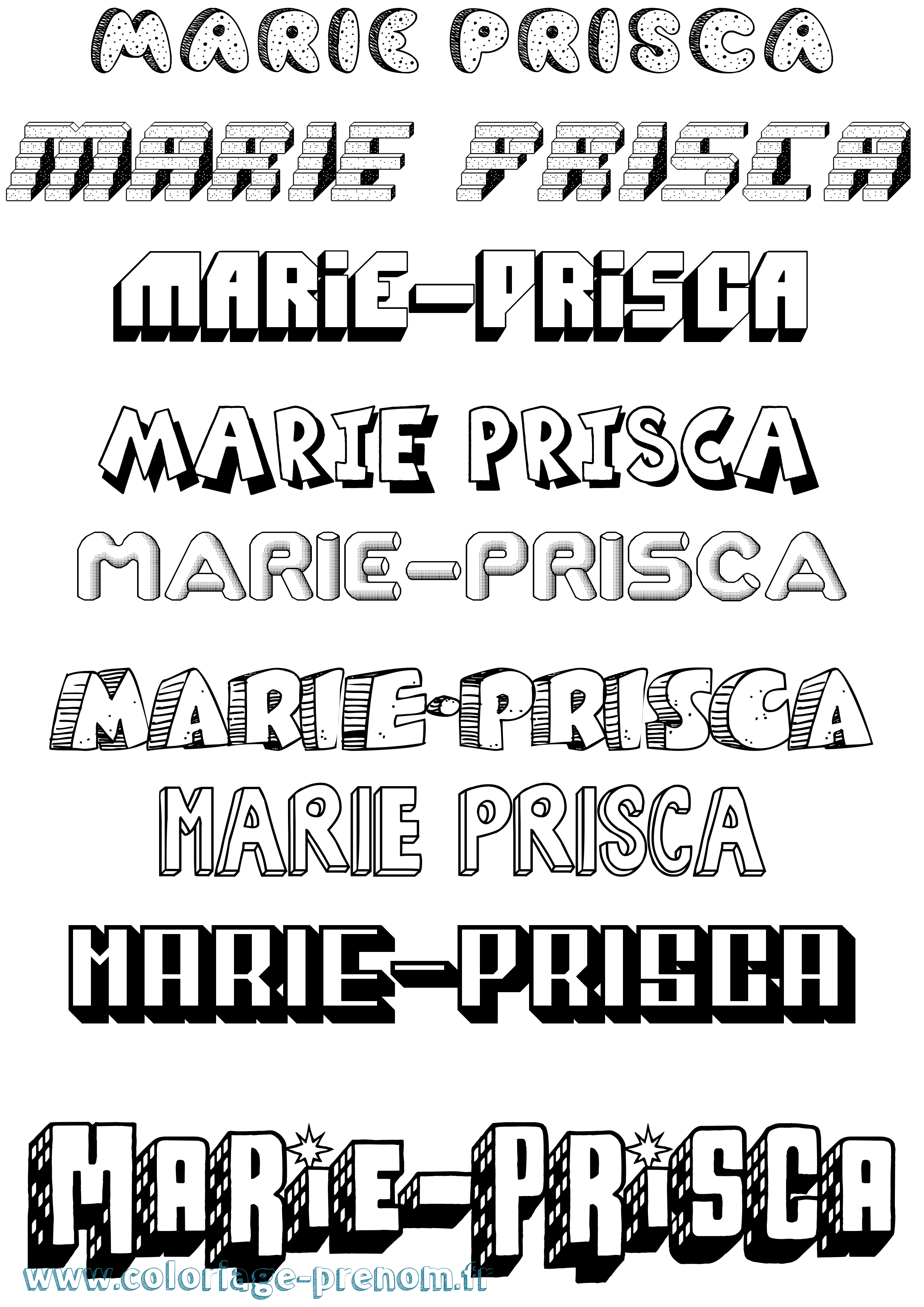 Coloriage Marie-Prisca Effet 3D Coloriage prénom Marie-Prisca Effet 3D