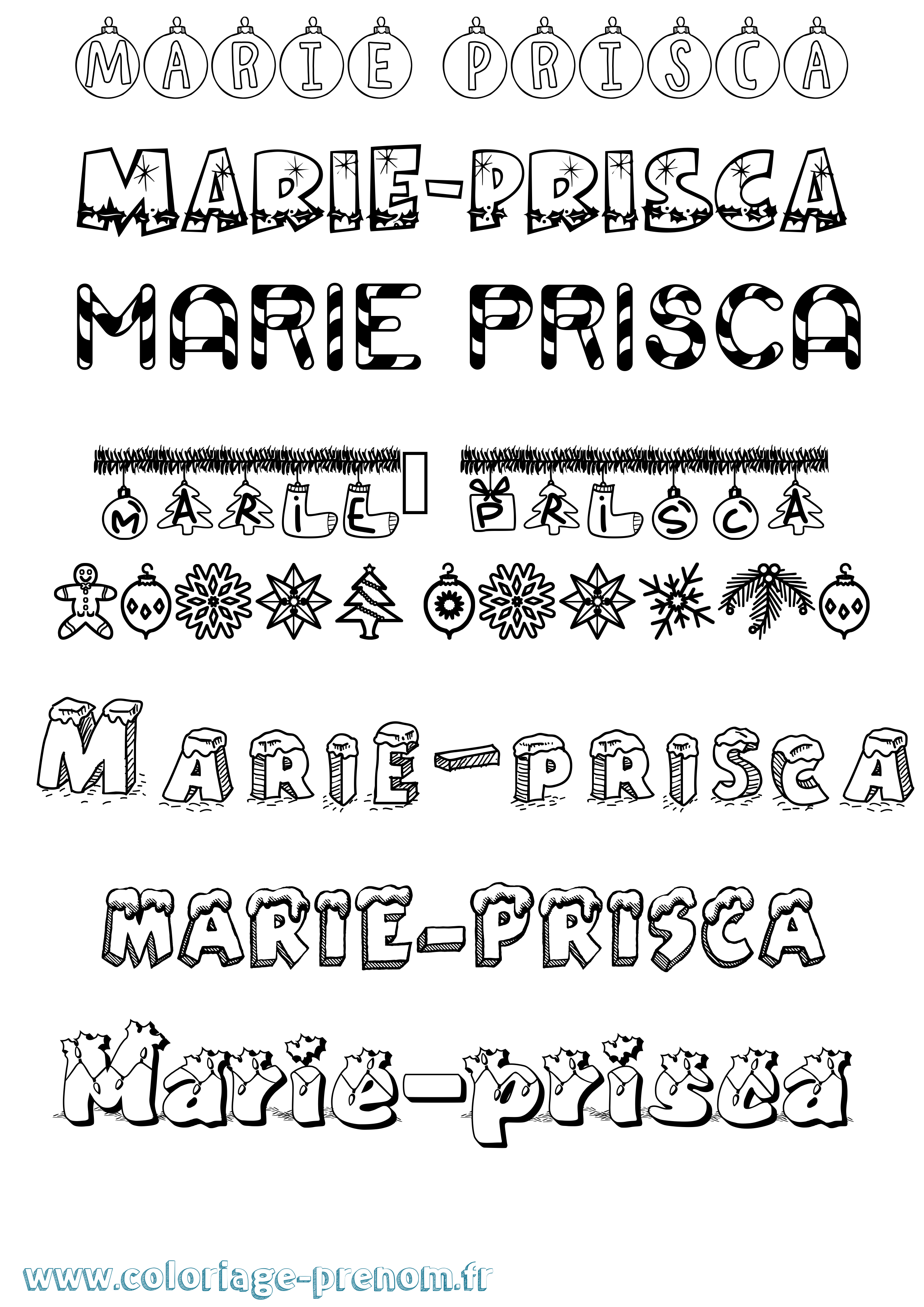 Coloriage Marie-Prisca Noël Coloriage prénom Marie-Prisca Noël