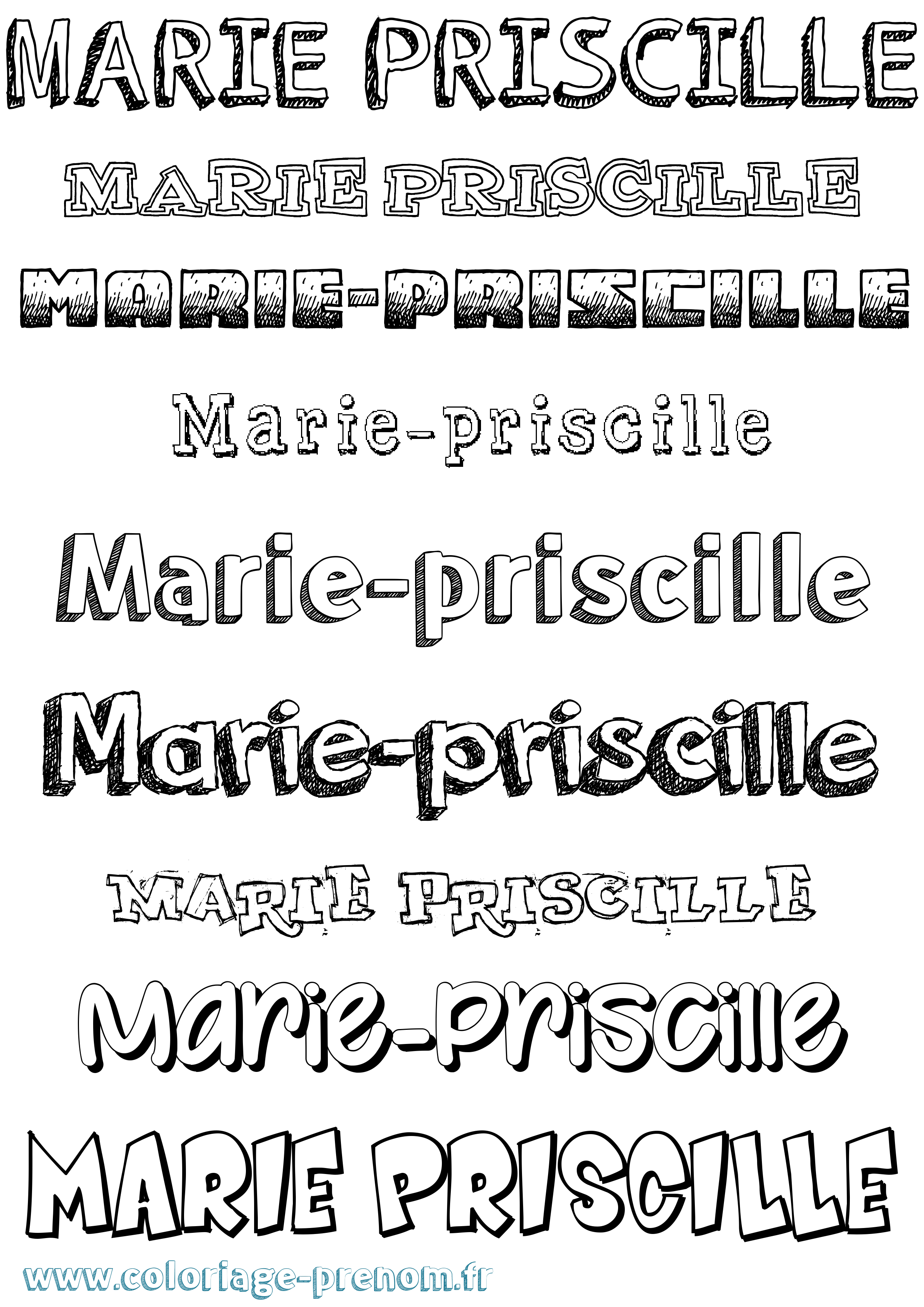 Coloriage Marie-Priscille Dessiné Coloriage prénom Marie-Priscille Dessiné