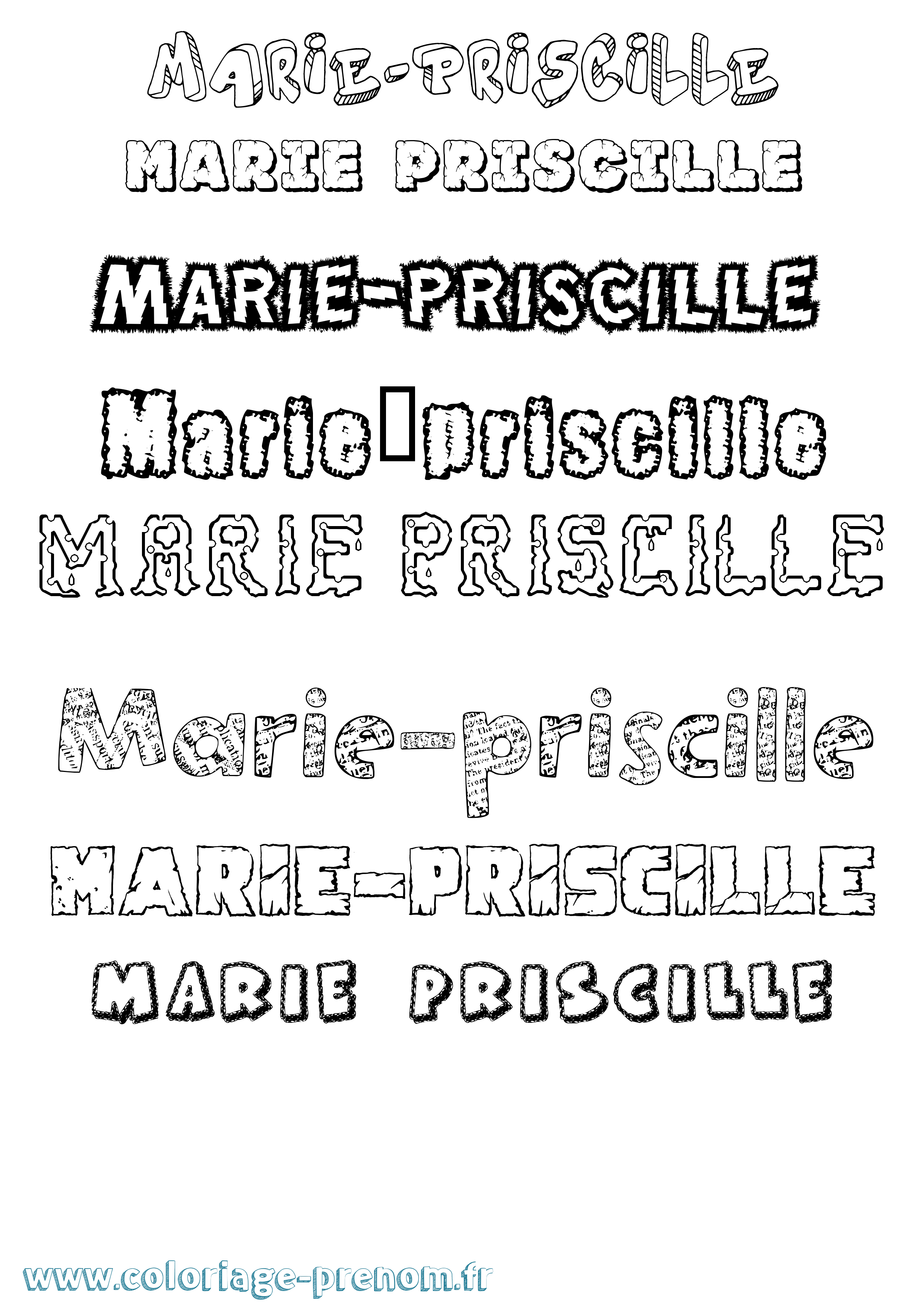 Coloriage Marie-Priscille Destructuré Coloriage prénom Marie-Priscille Destructuré