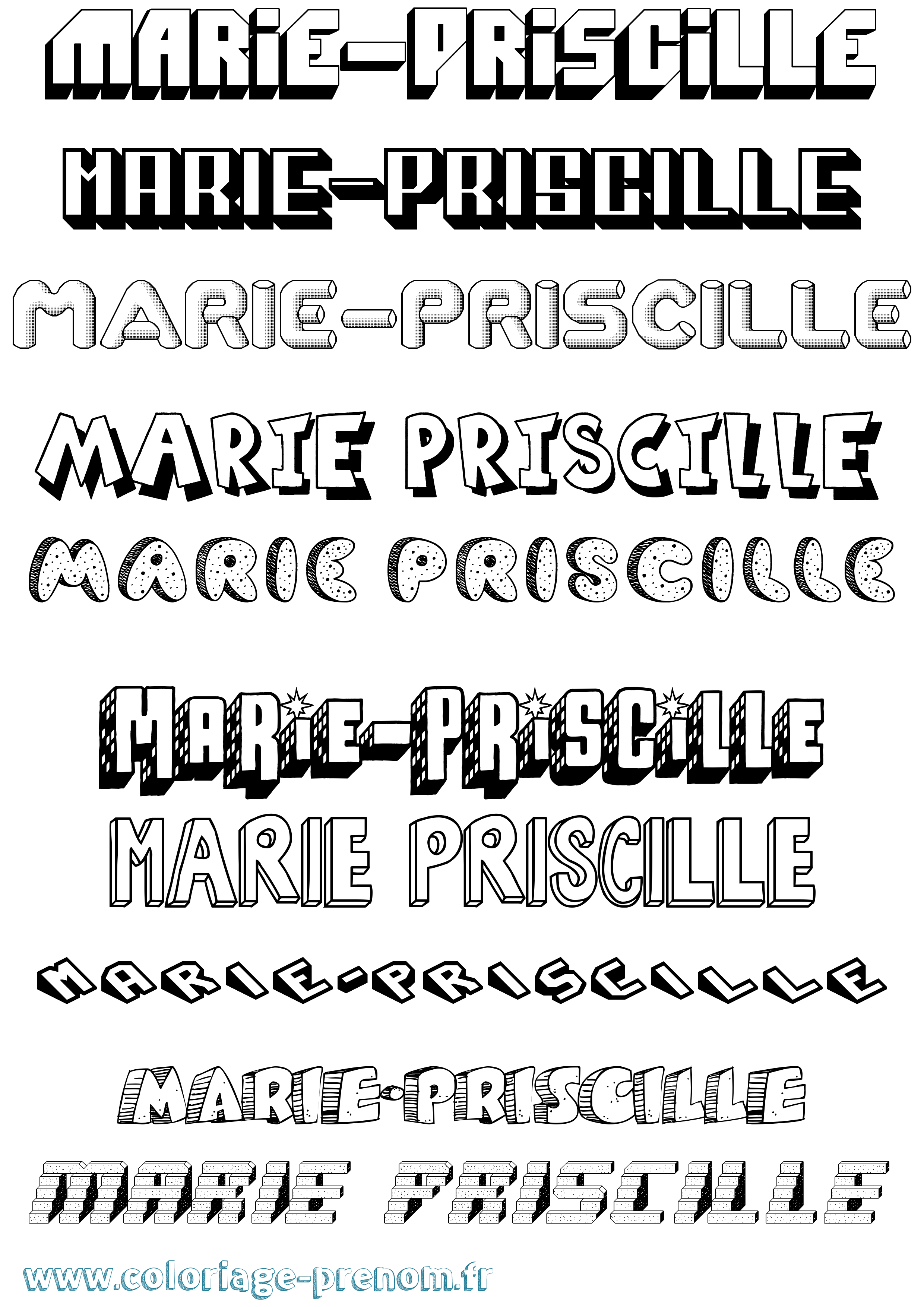 Coloriage Marie-Priscille Effet 3D Coloriage prénom Marie-Priscille Effet 3D