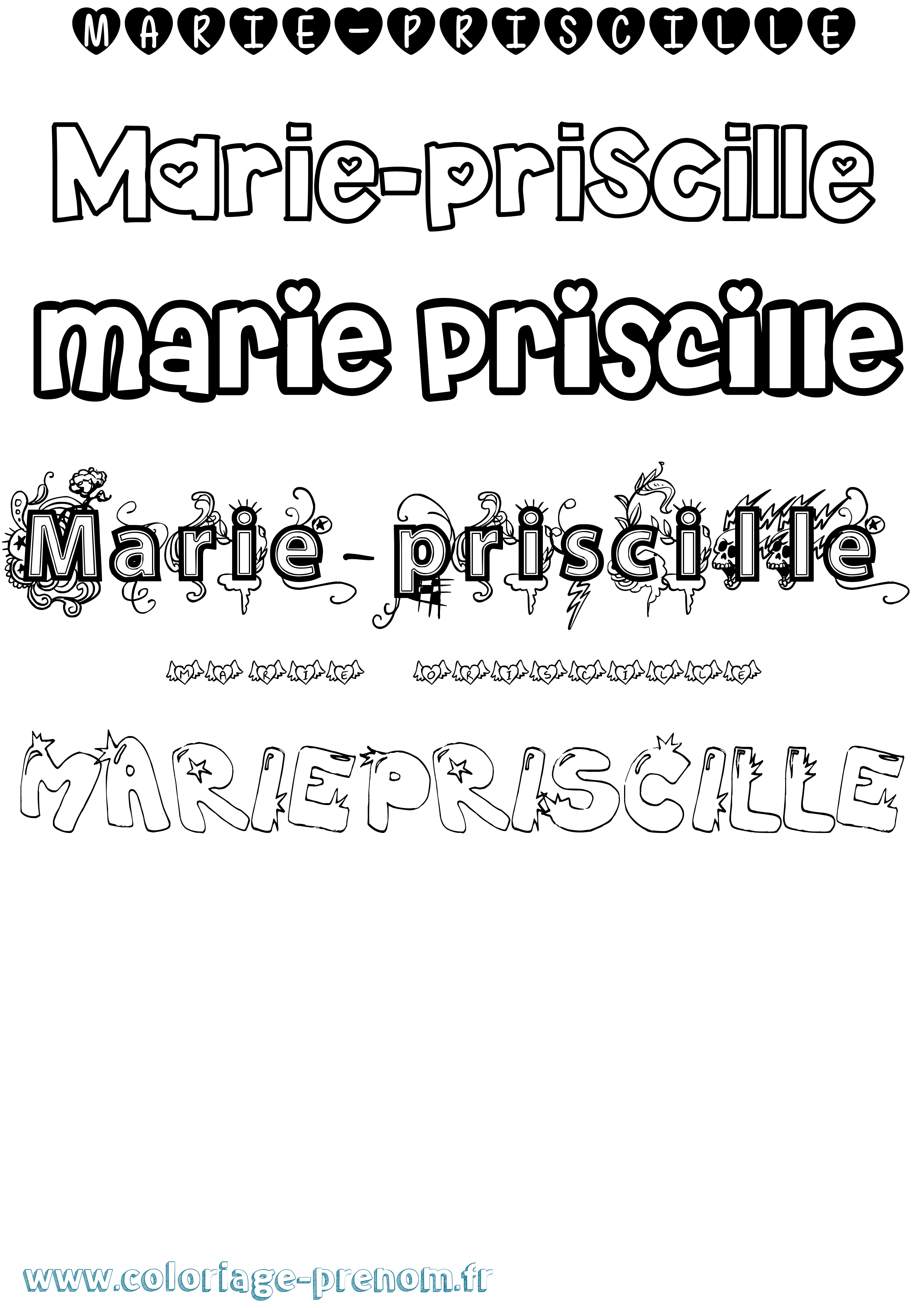 Coloriage Marie-Priscille Girly Coloriage prénom Marie-Priscille Girly