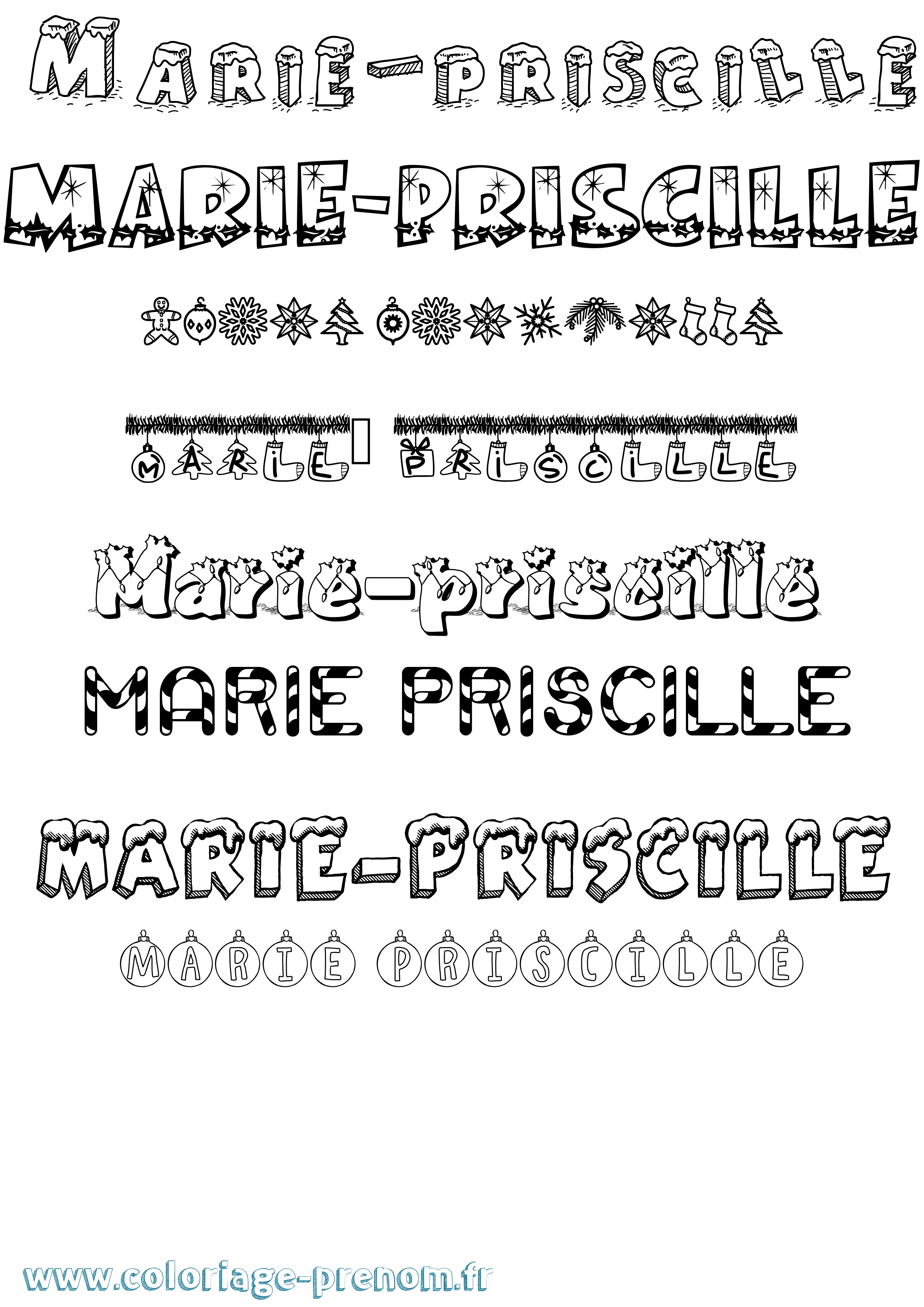 Coloriage Marie-Priscille Noël Coloriage prénom Marie-Priscille Noël