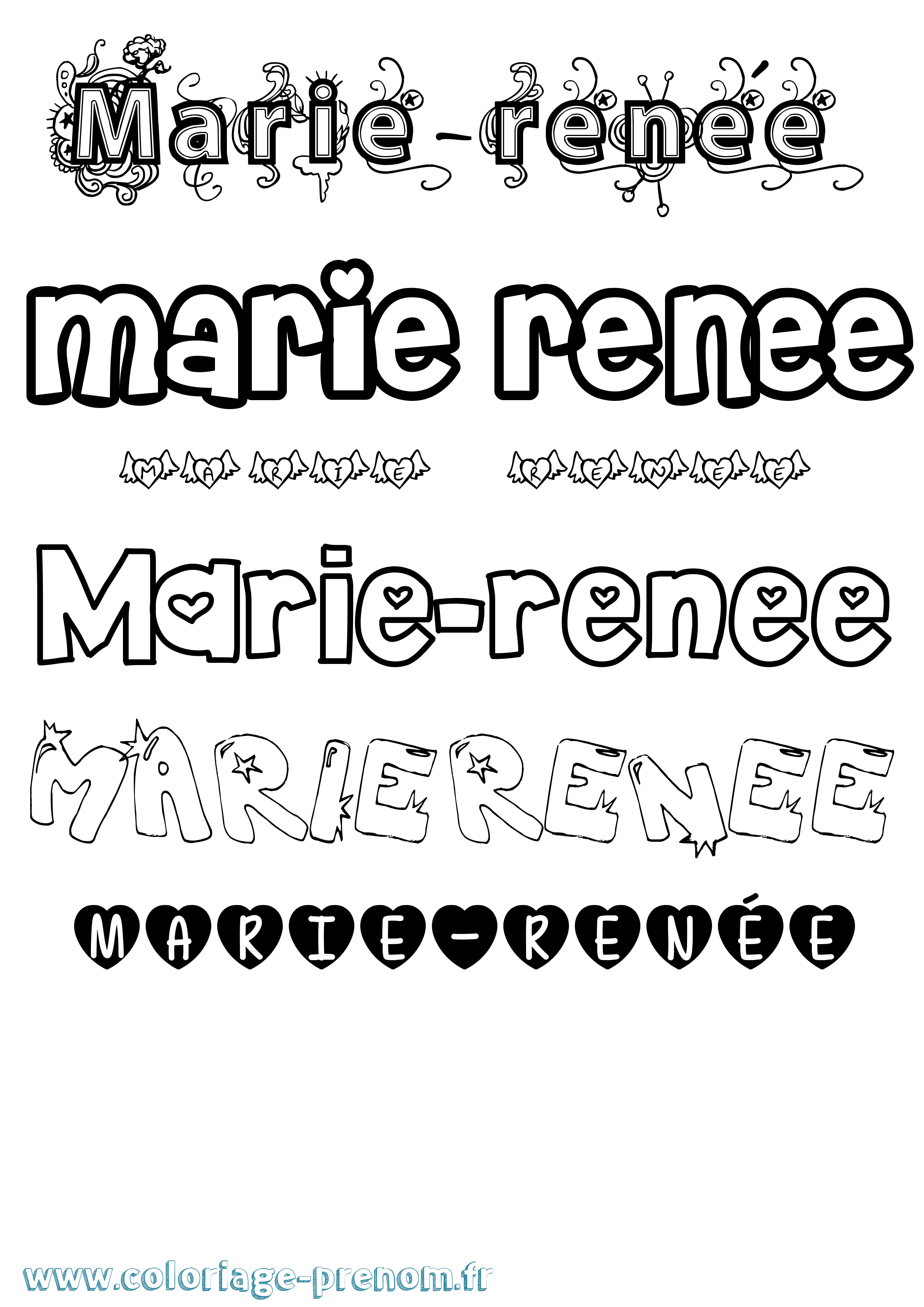 Coloriage Marie-Renée Girly Coloriage prénom Marie-Renée Girly