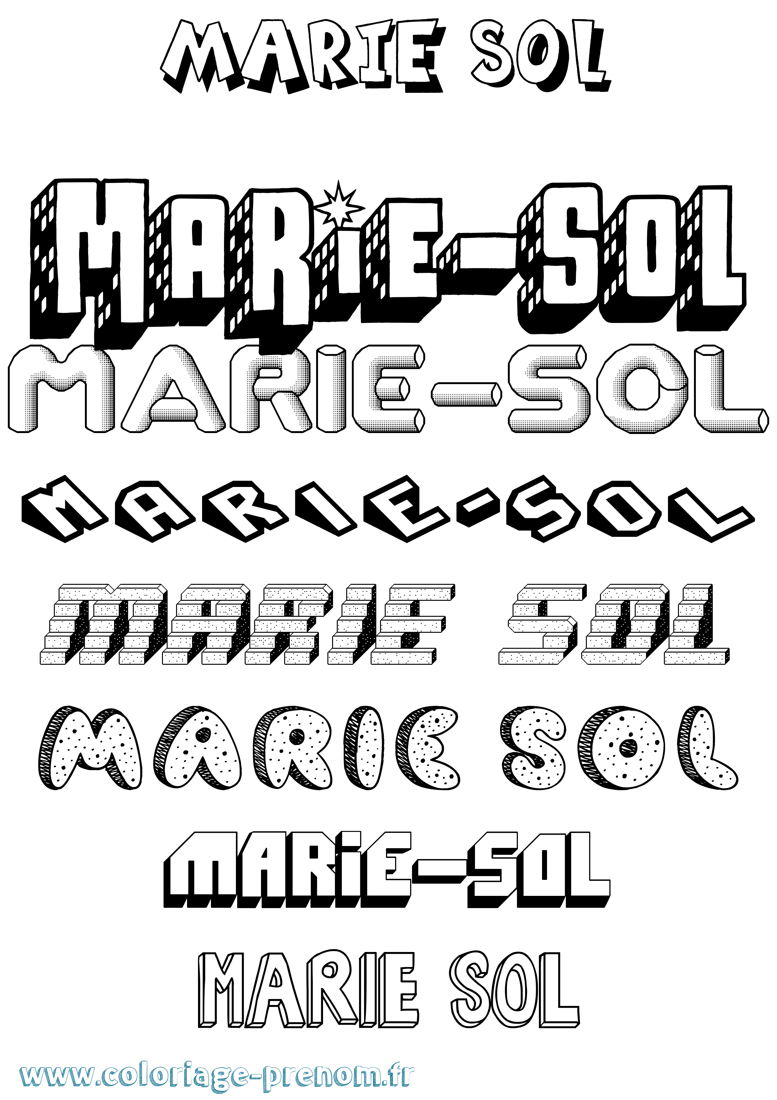 Coloriage Marie-Sol Effet 3D Coloriage prénom Marie-Sol Effet 3D