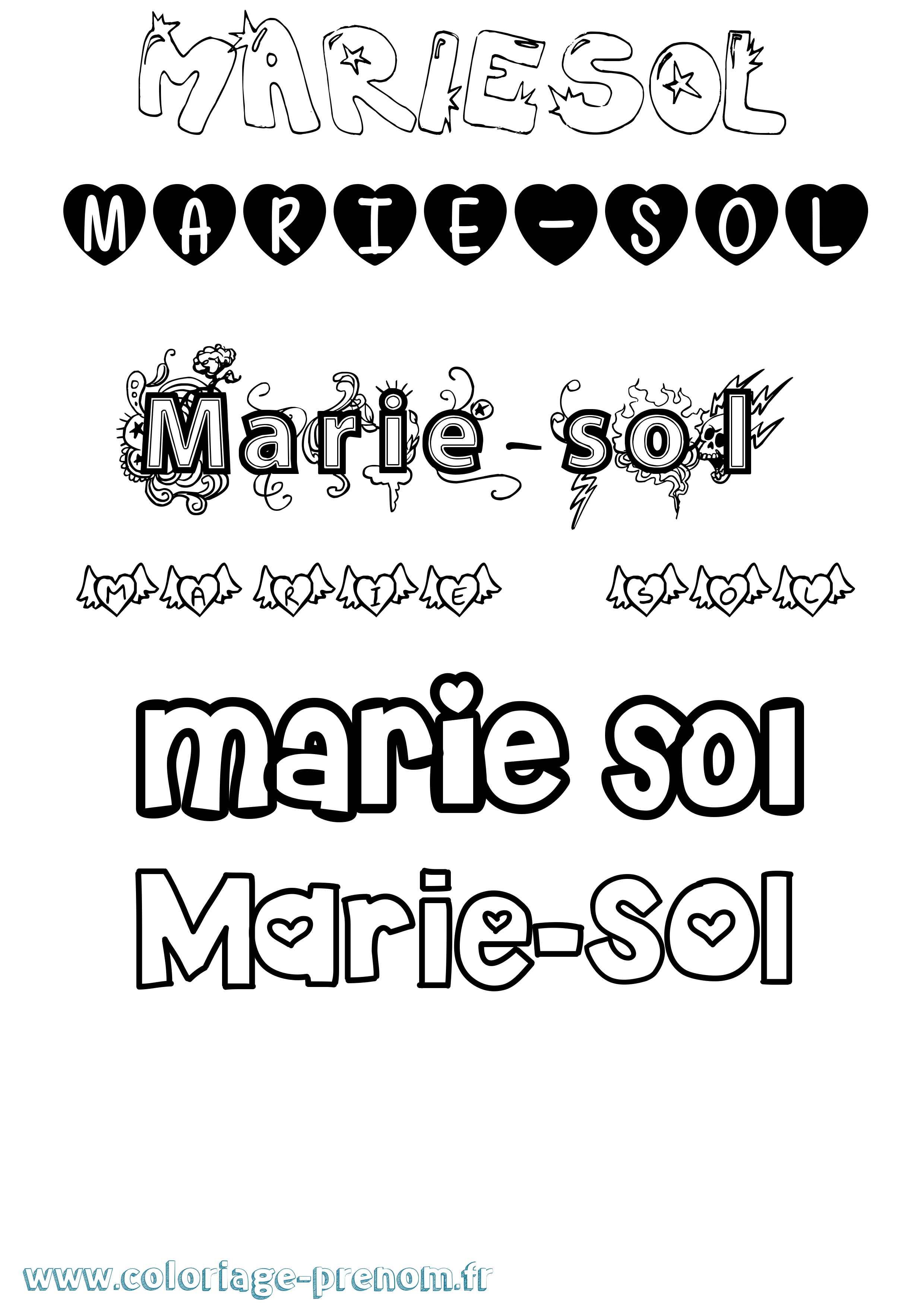 Coloriage Marie-Sol Girly Coloriage prénom Marie-Sol Girly