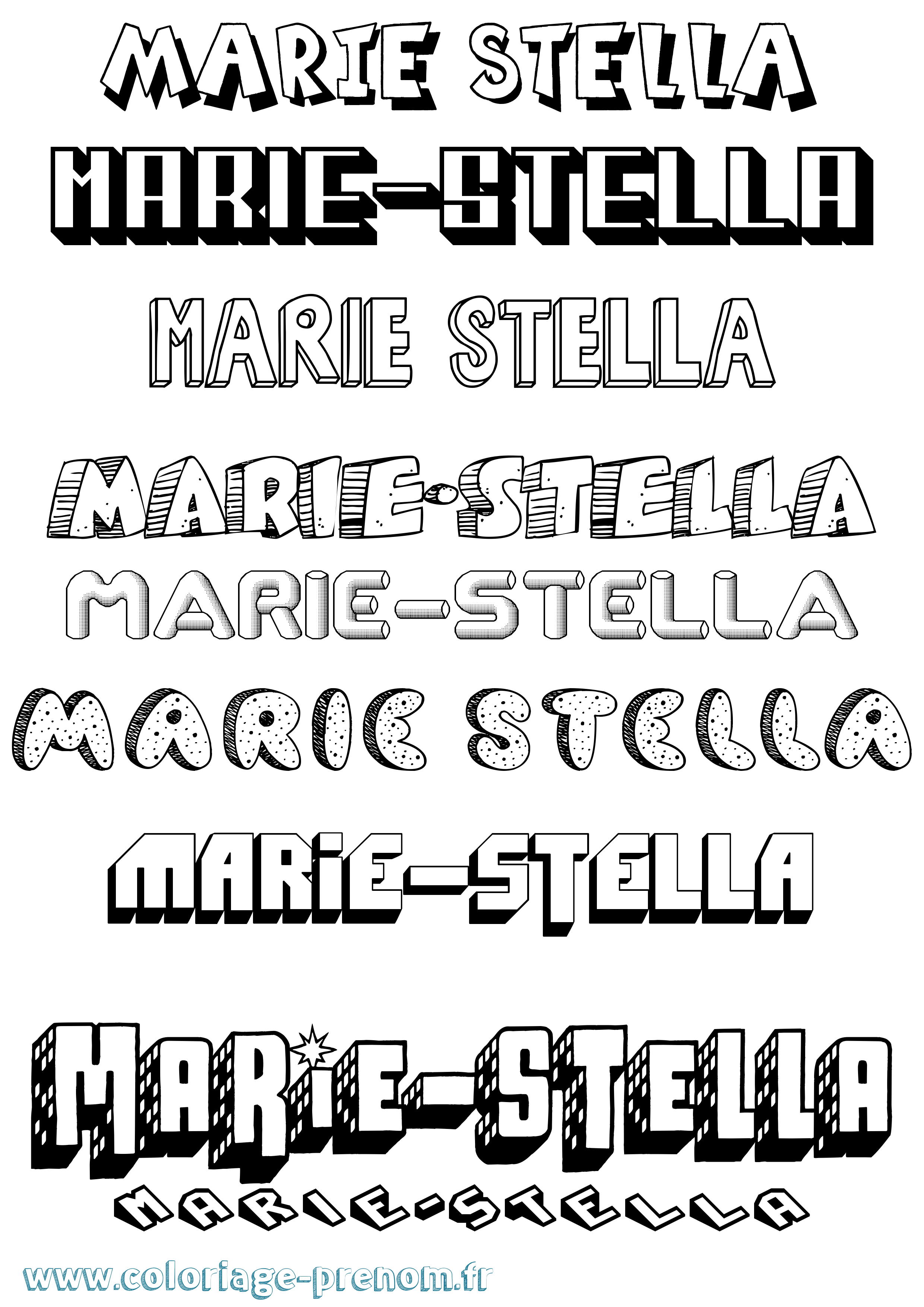 Coloriage Marie-Stella Effet 3D Coloriage prénom Marie-Stella Effet 3D