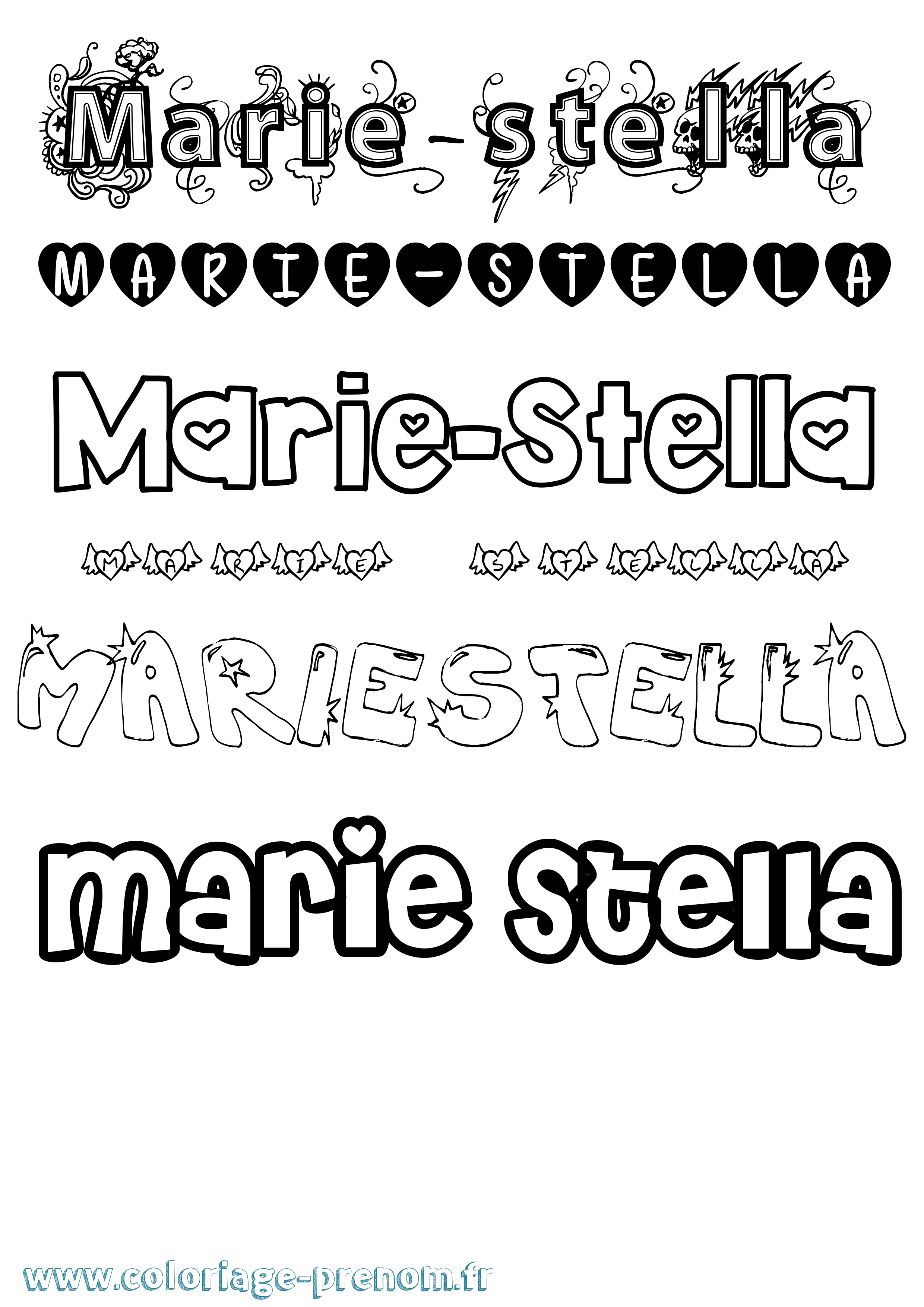 Coloriage Marie-Stella Girly Coloriage prénom Marie-Stella Girly
