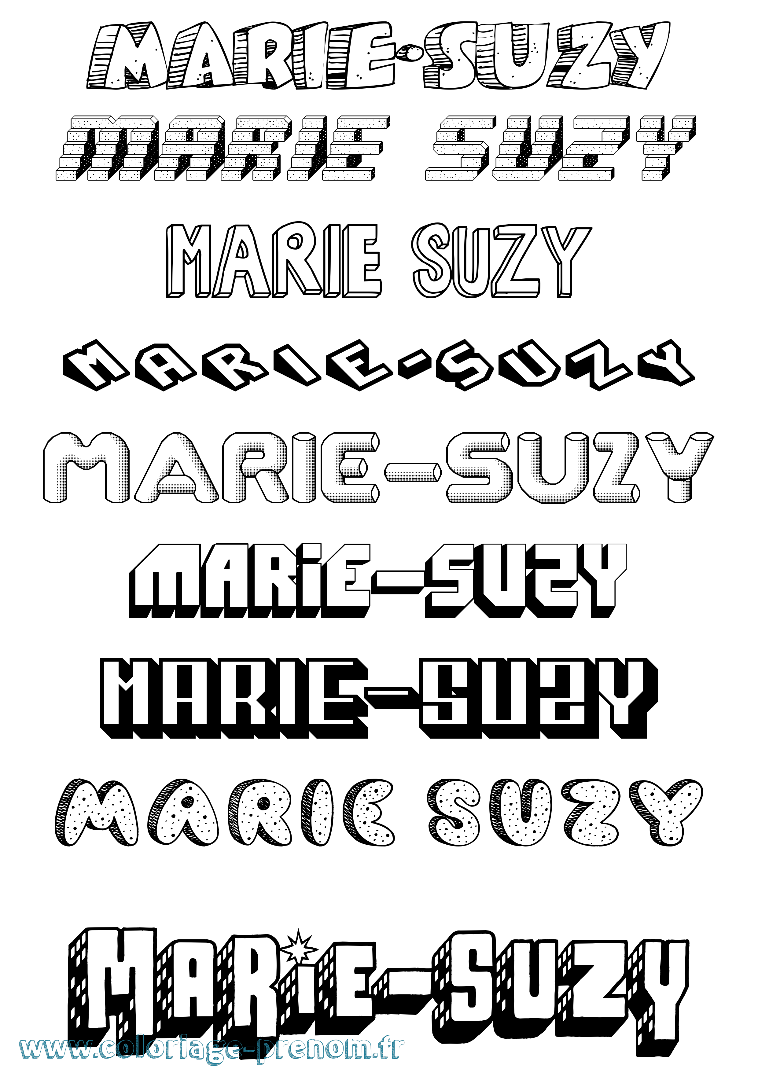Coloriage Marie-Suzy Effet 3D Coloriage prénom Marie-Suzy Effet 3D