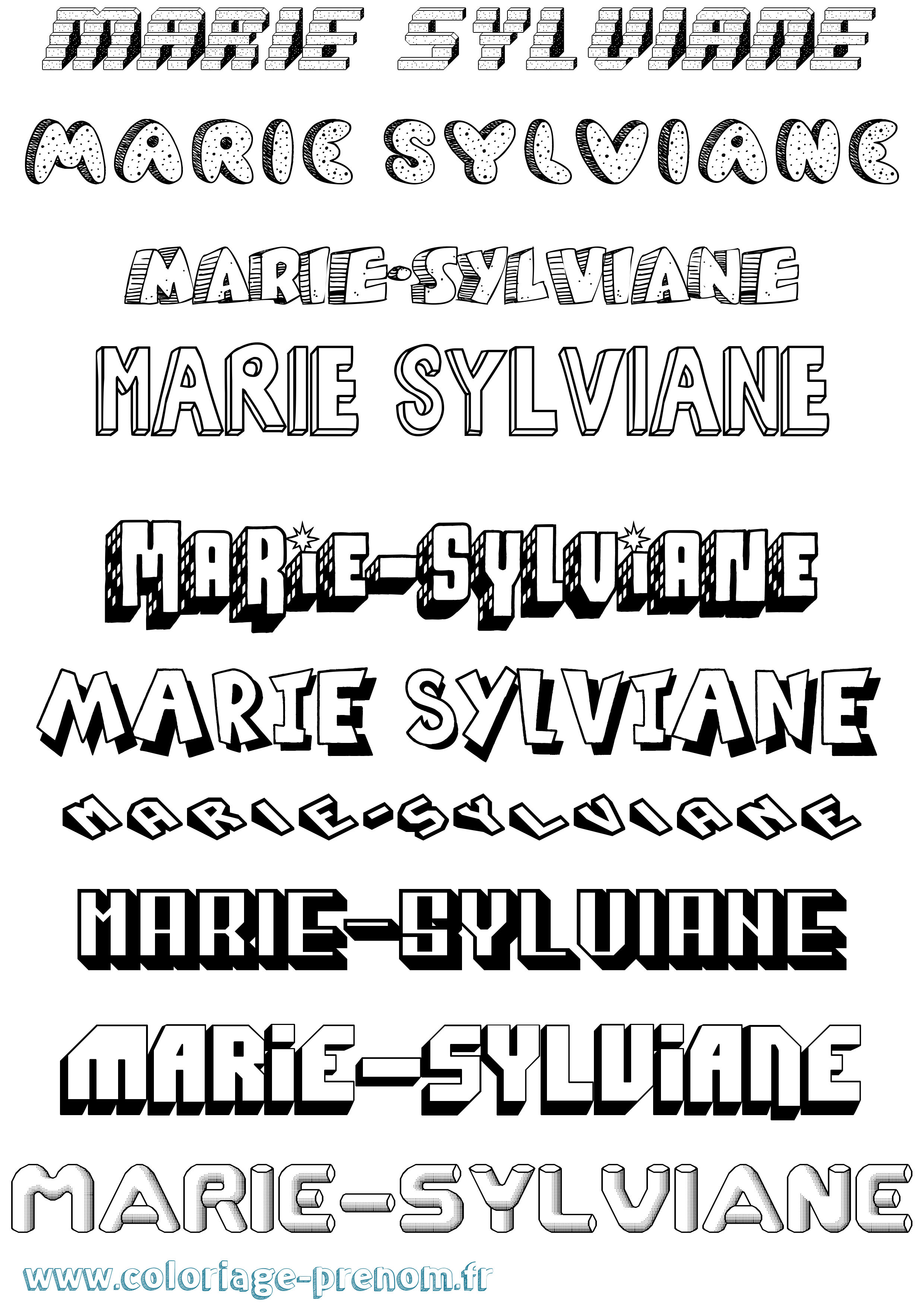 Coloriage Marie-Sylviane Effet 3D Coloriage prénom Marie-Sylviane Effet 3D
