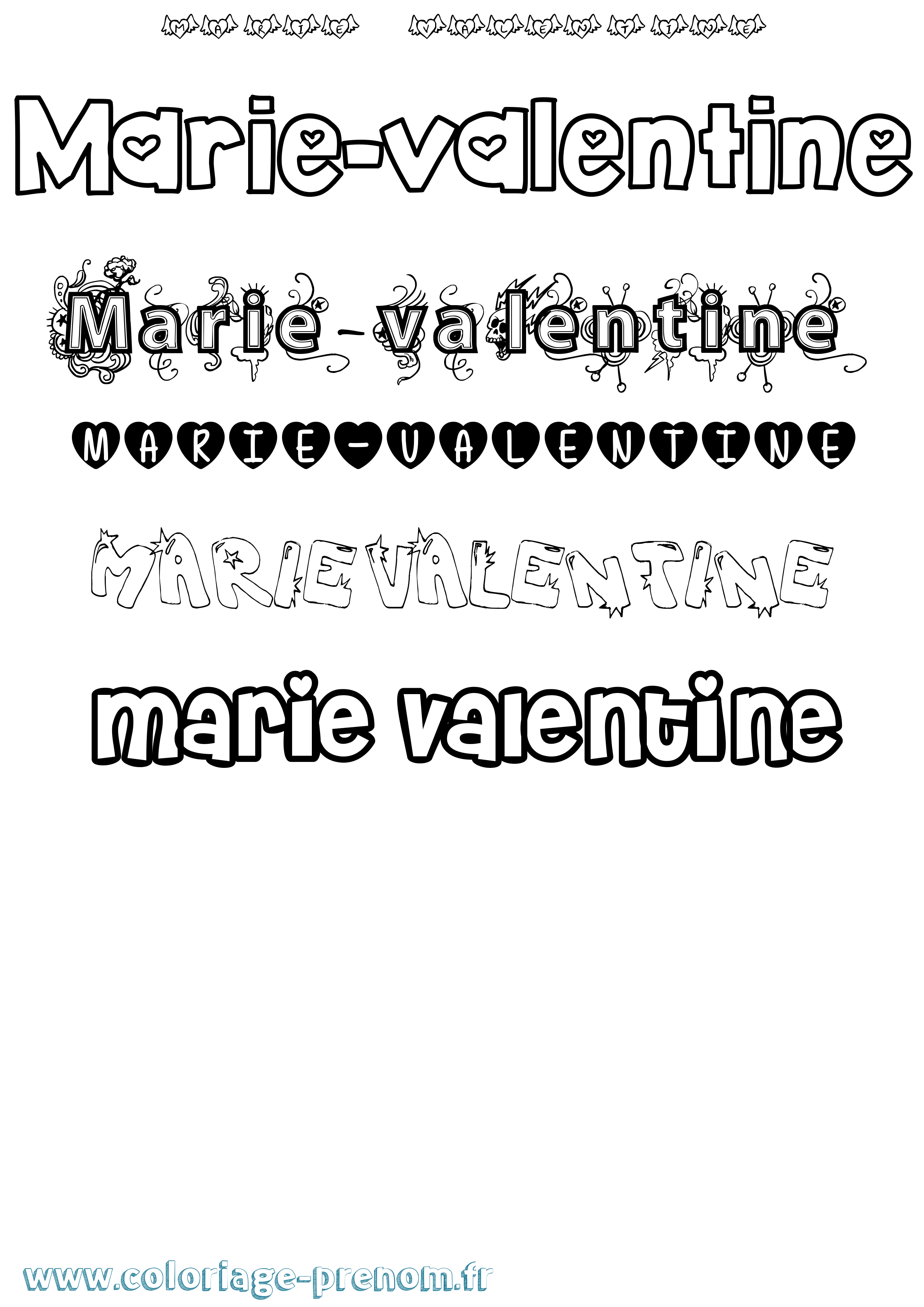 Coloriage Marie-Valentine Girly Coloriage prénom Marie-Valentine Girly