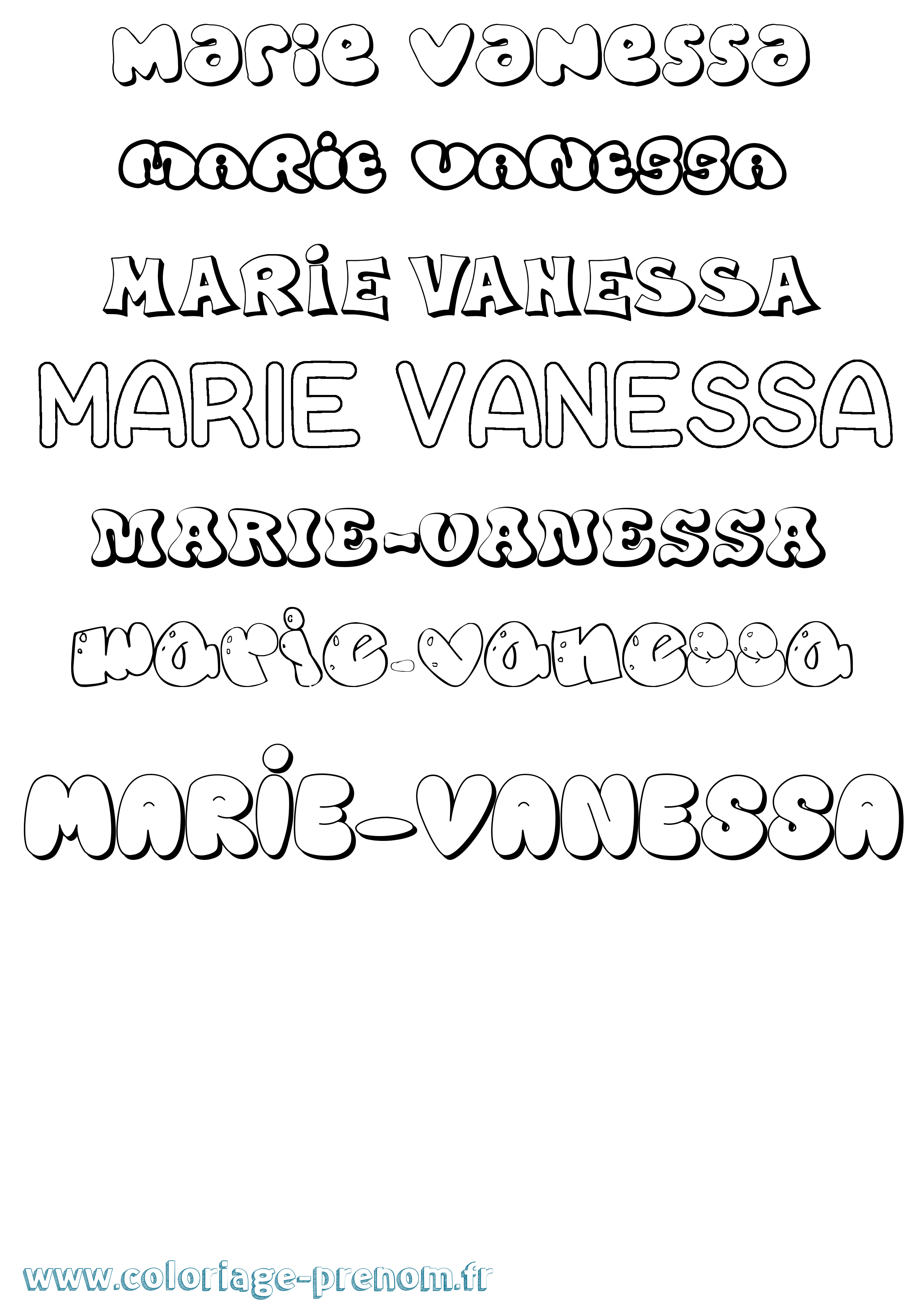 Coloriage Marie-Vanessa Bubble Coloriage prénom Marie-Vanessa Bubble
