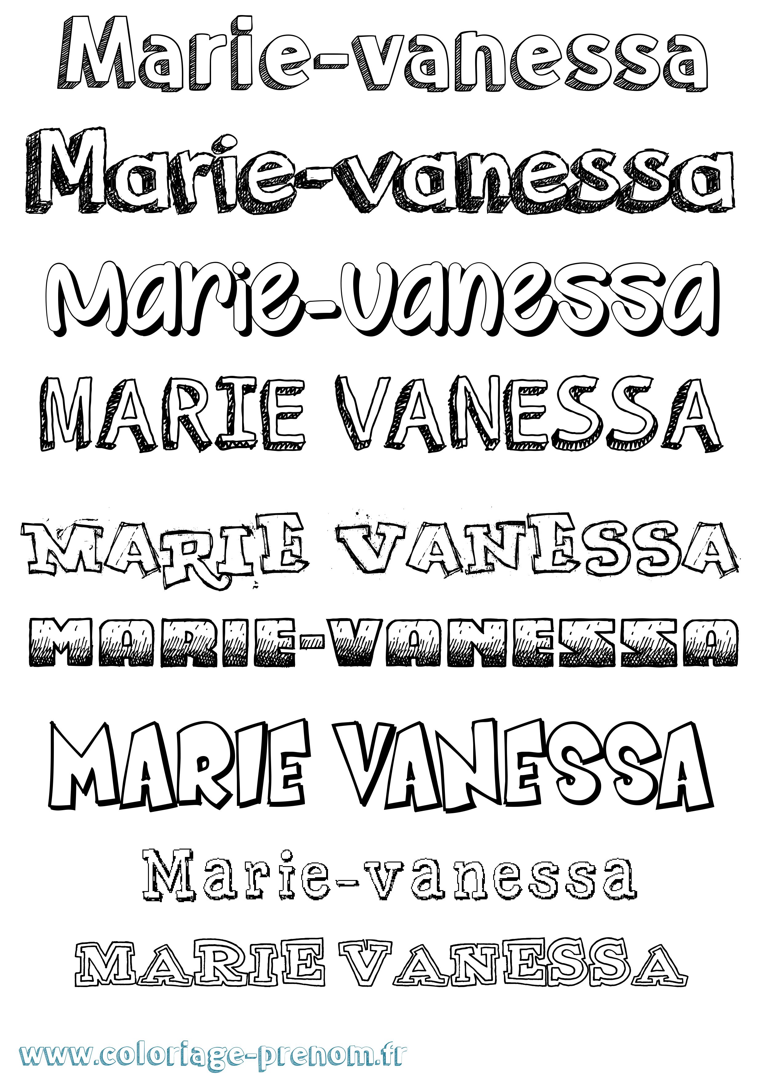 Coloriage Marie-Vanessa Dessiné Coloriage prénom Marie-Vanessa Dessiné